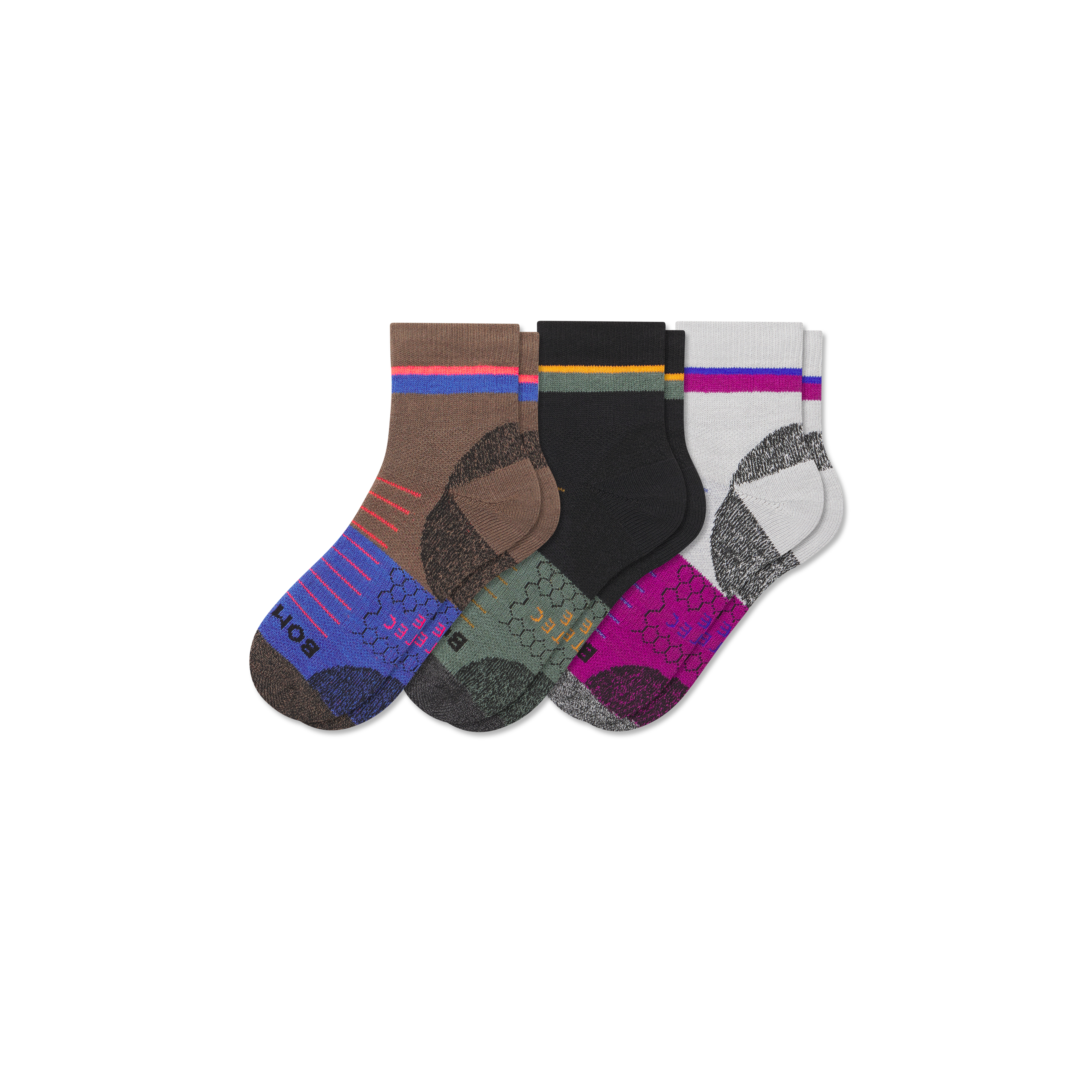 Bombas Hiking Performance Quarter Sock 3-pack In Black Moss Mix