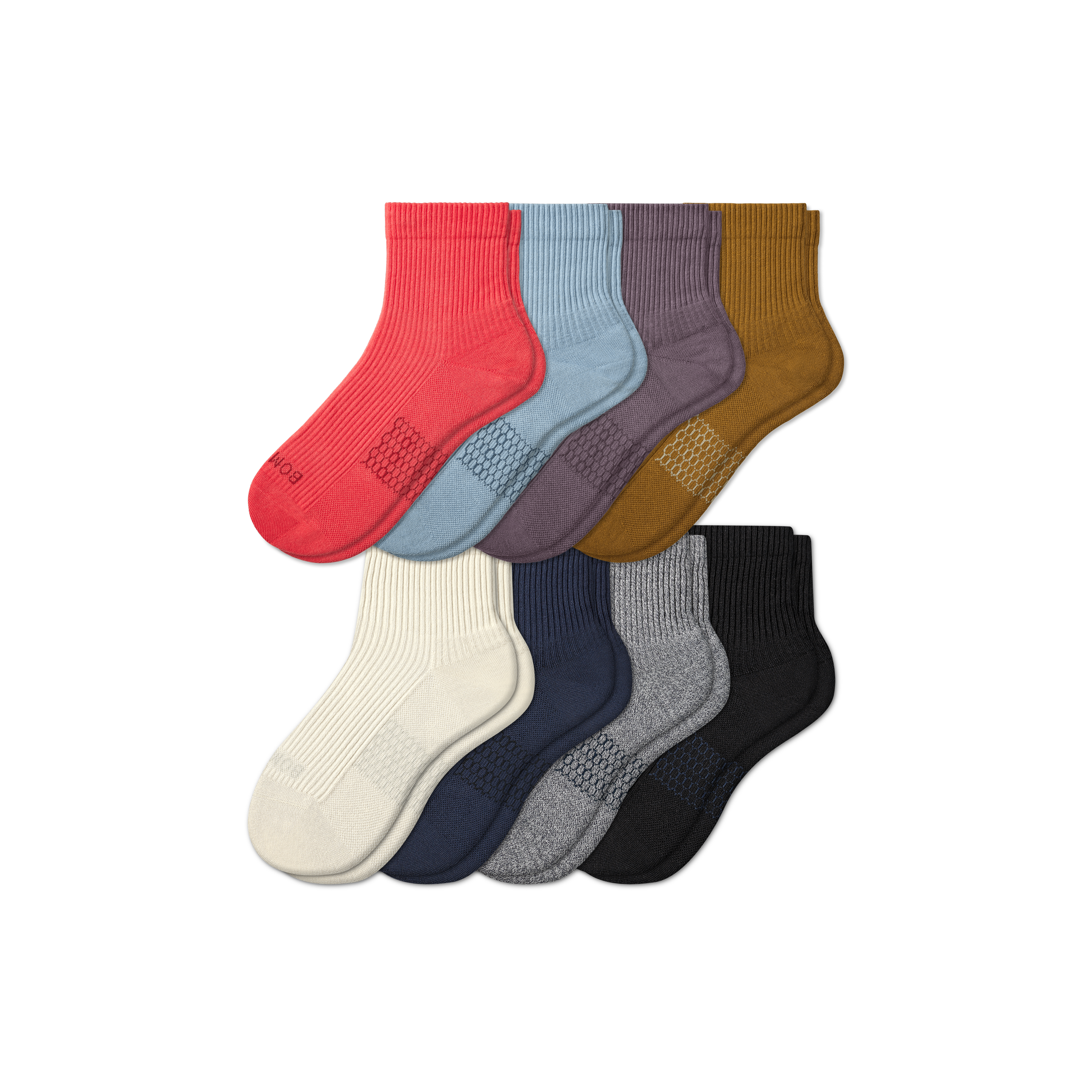 Bombas Hybrid Ribbed Quarter Sock 8-pack In Brownstone Mix