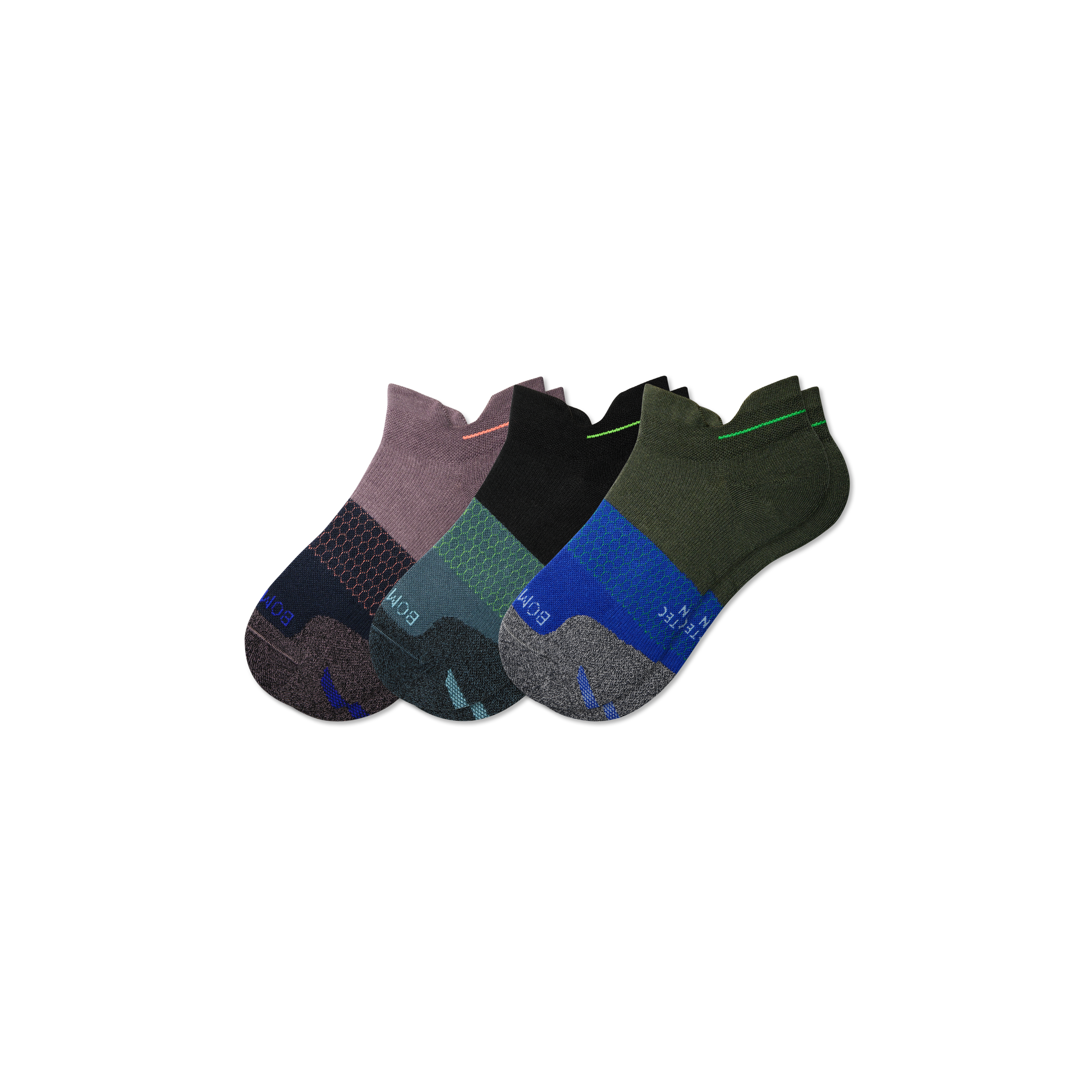 Bombas Running Ankle Sock 3-pack In Olive Black Mix