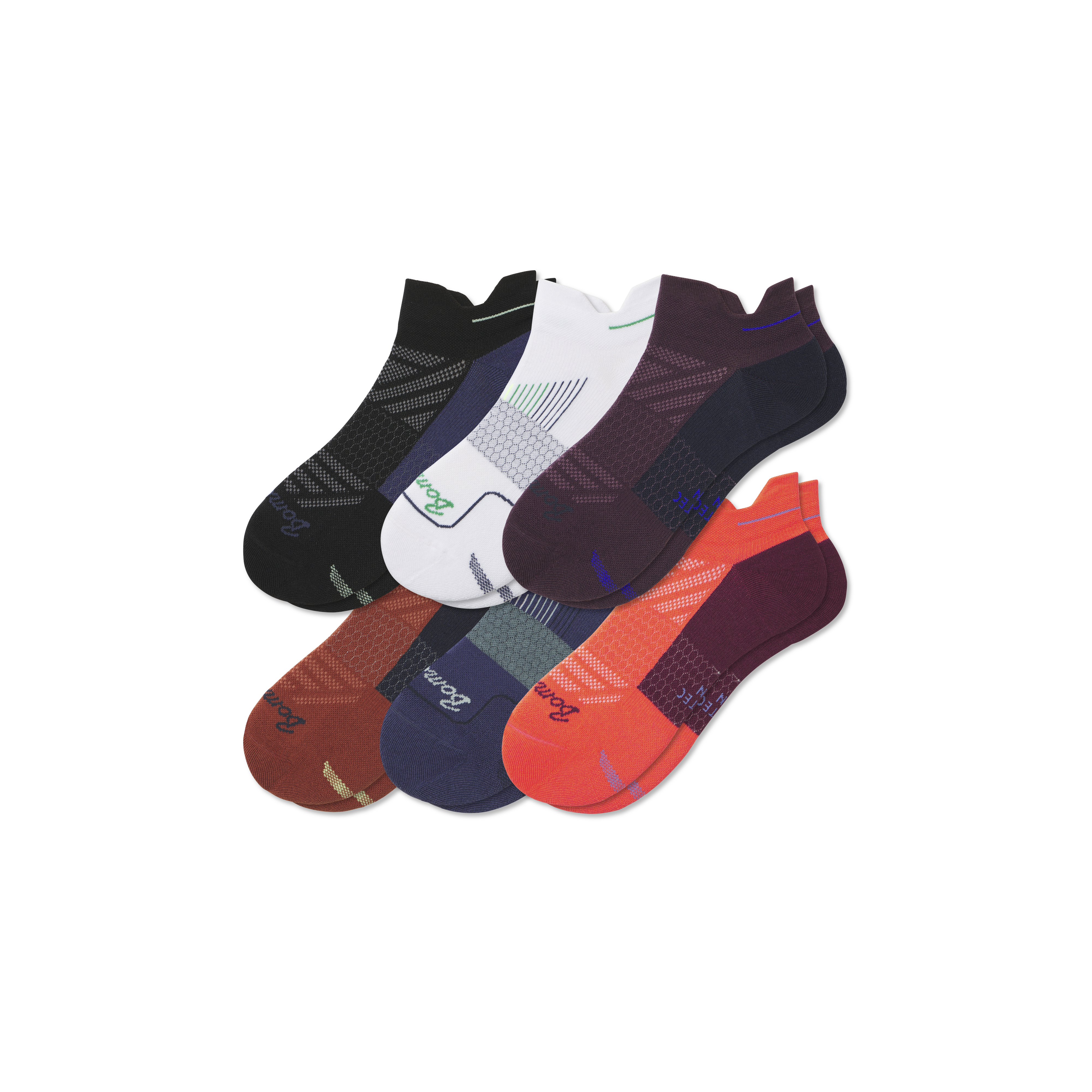 Bombas Running Ankle Sock 6-pack In Navy Red Mix