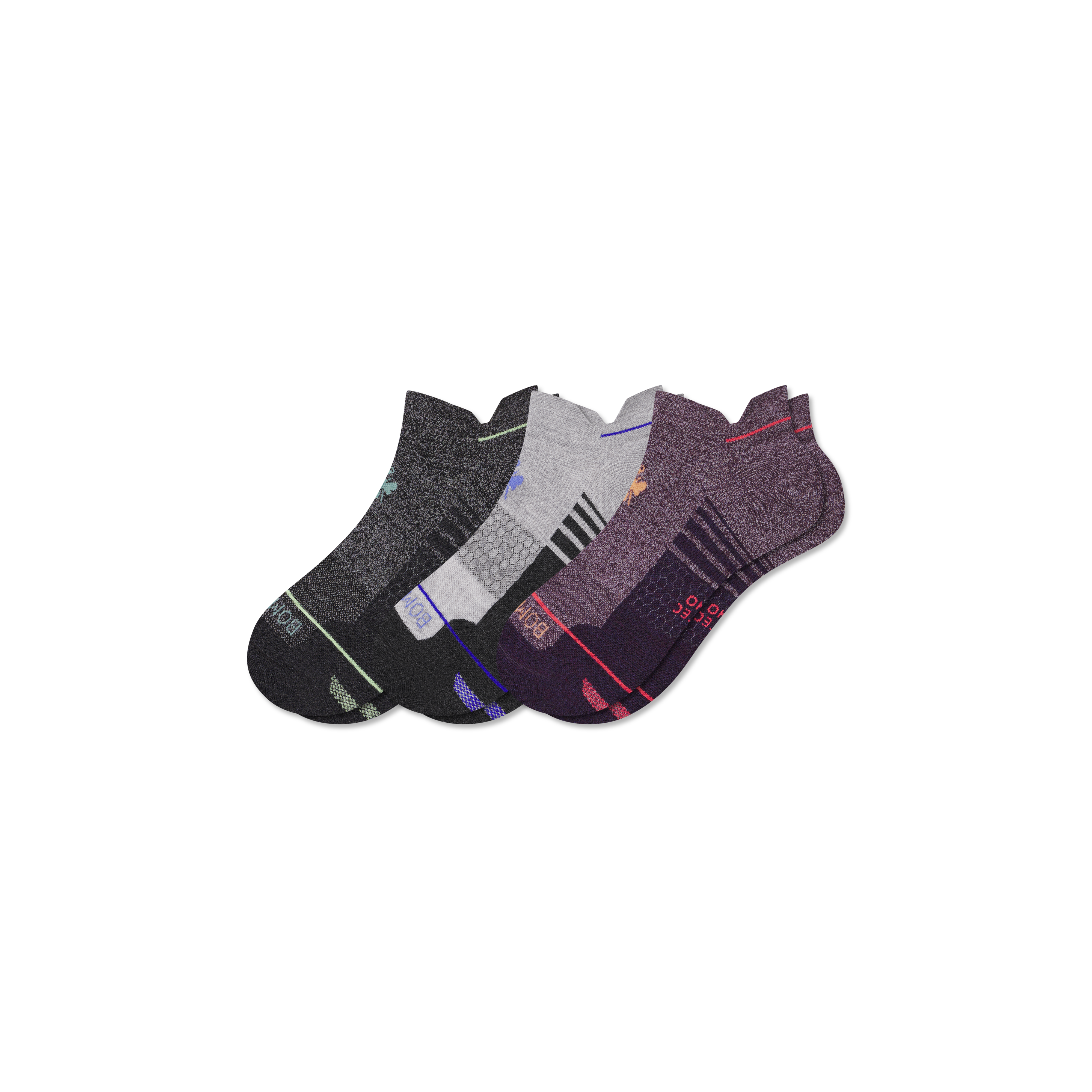 Bombas Merino Wool Blend Athletic Ankle Sock 3-pack In Gray