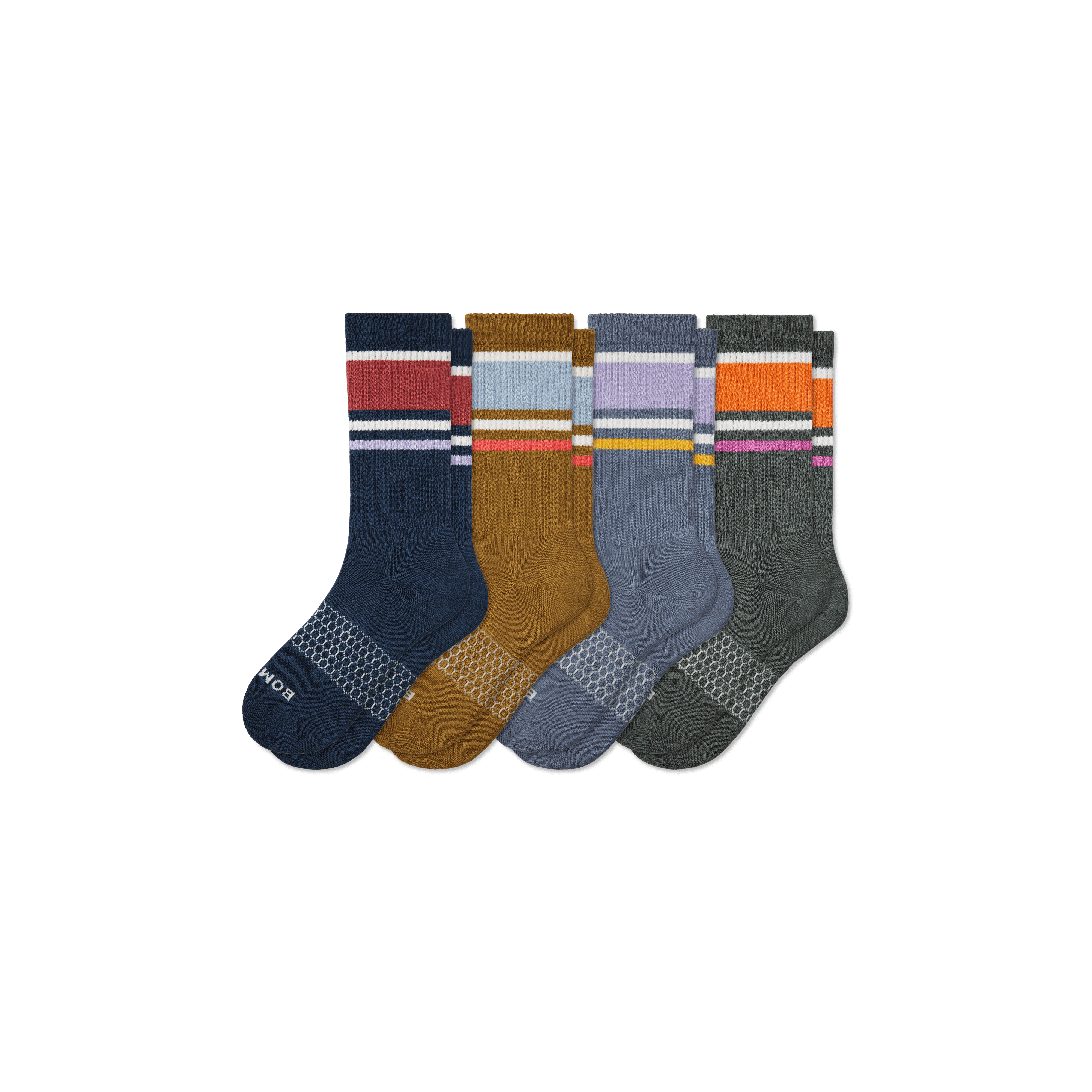 Bombas Stripes Calf Sock 4-pack In Navy Brownstone Mix