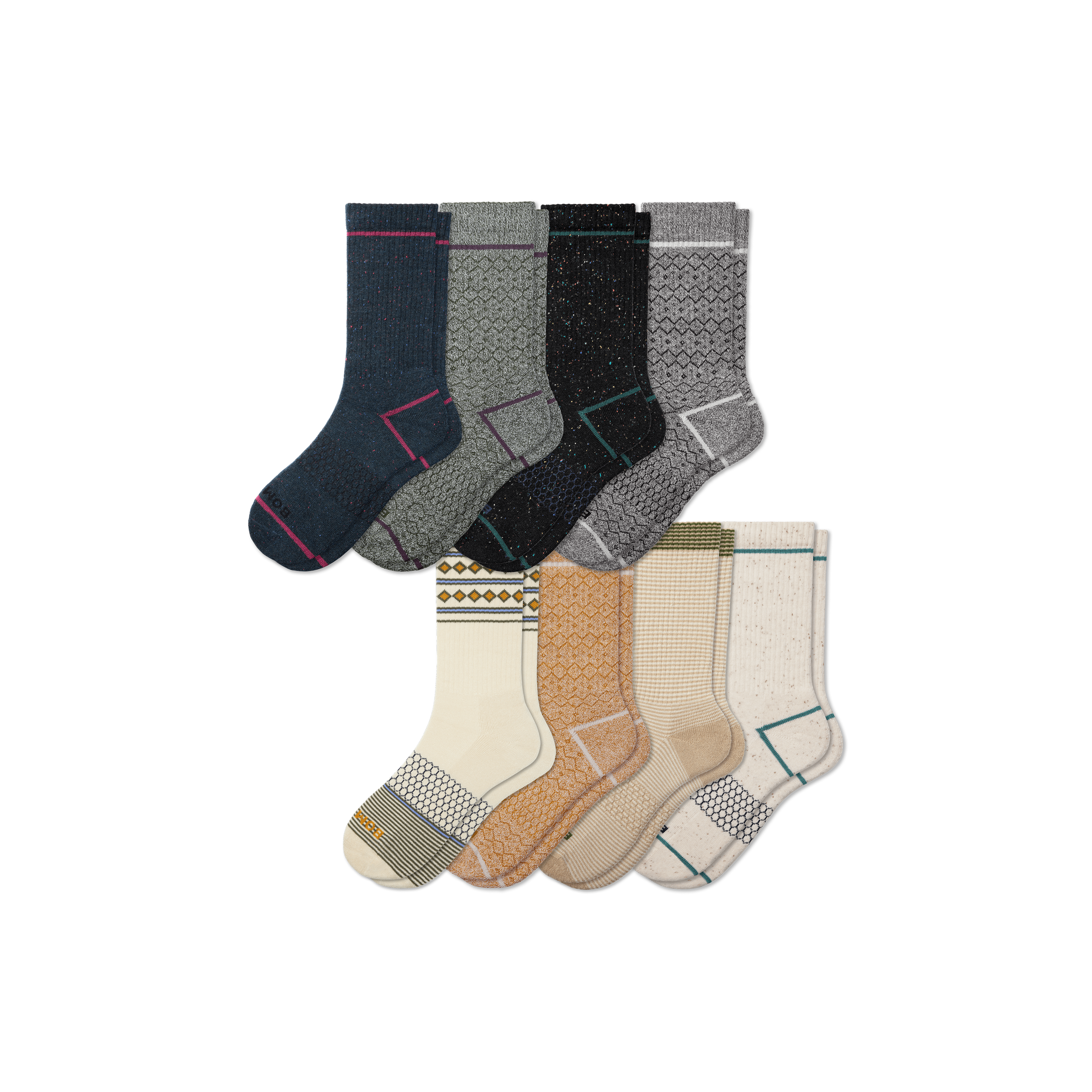 Bombas Calf Sock 8-pack In Charcoal Olive Mix