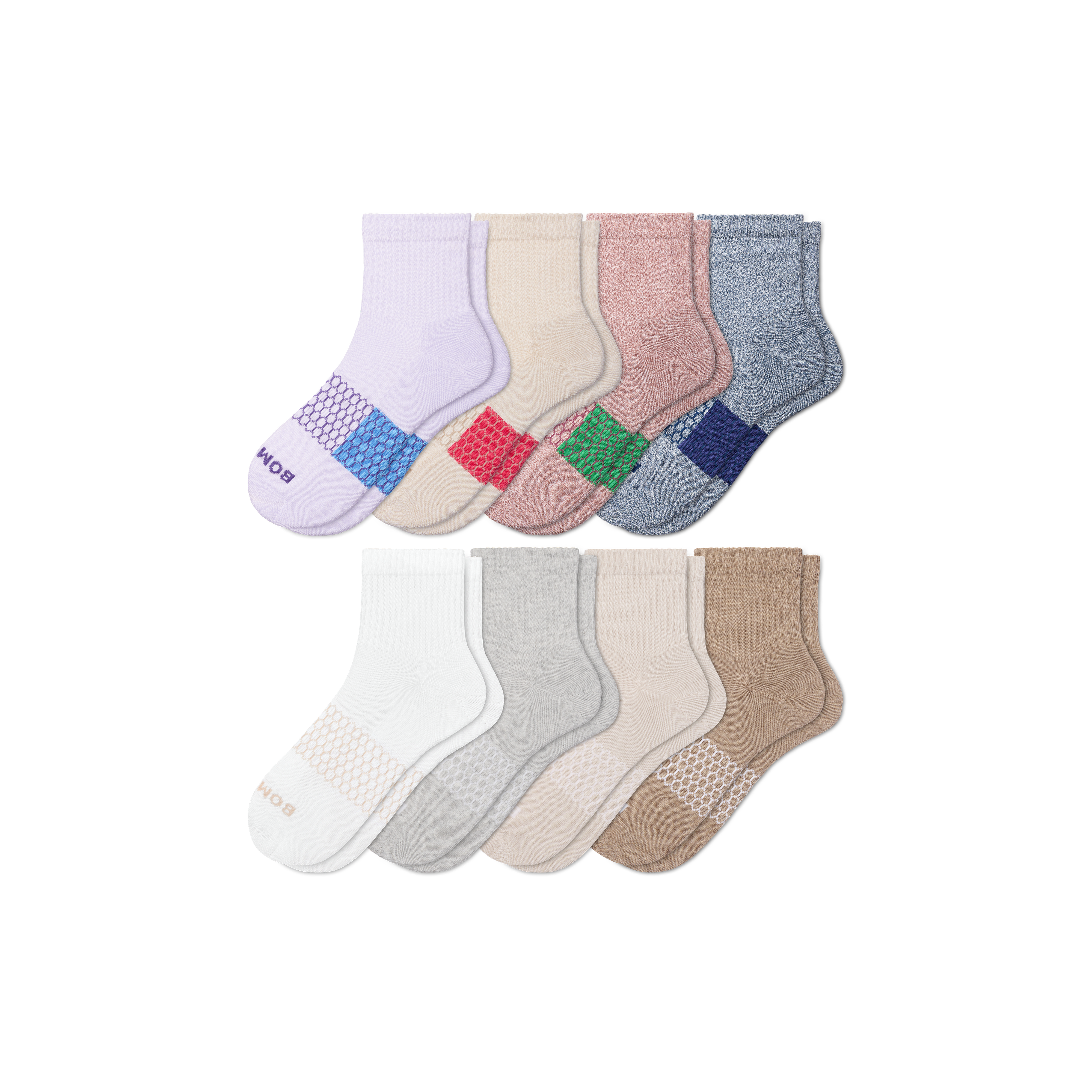 Bombas Quarter Sock 8-pack In Purple Neutrals Mix