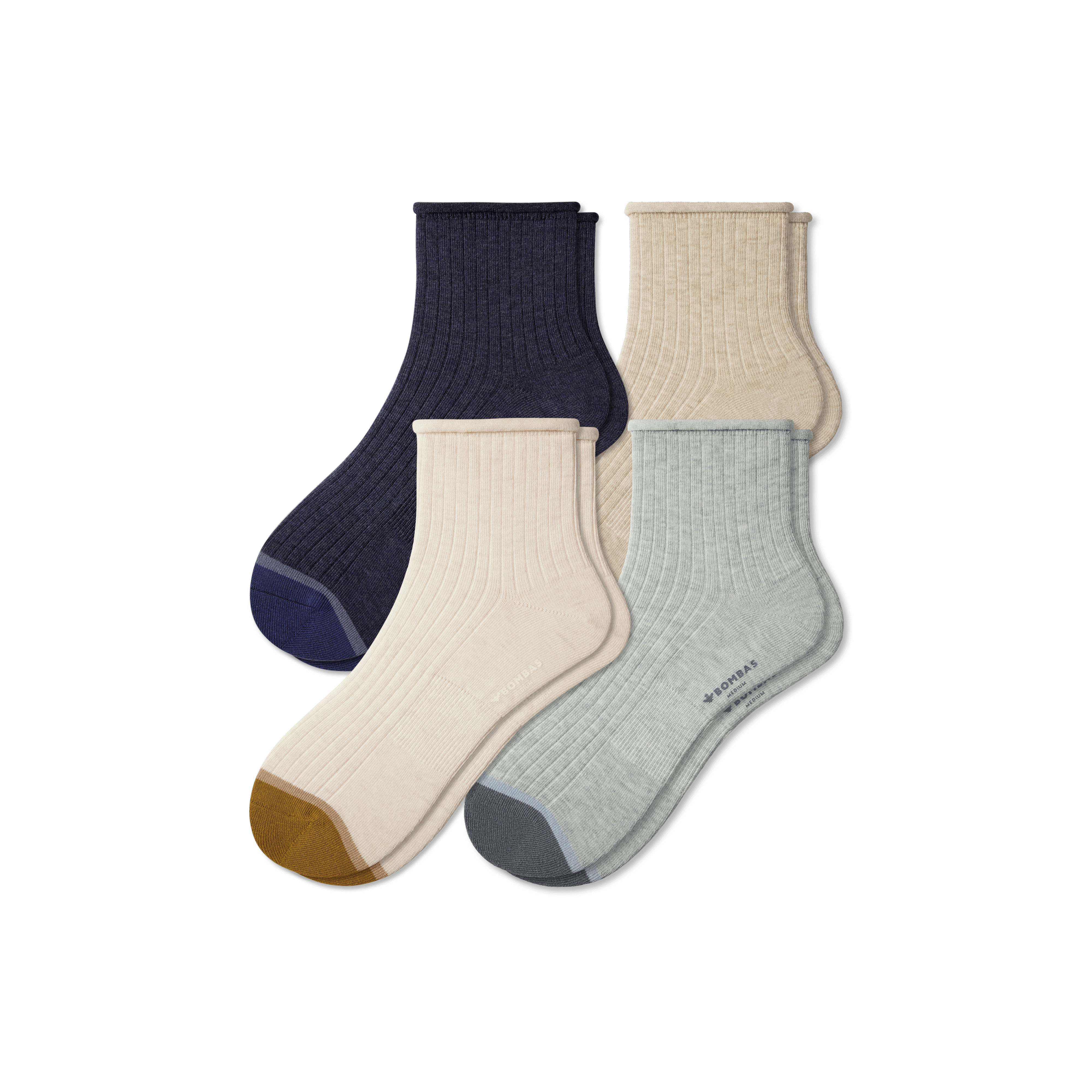 Bombas Roll-top Ribbed Quarter Sock 4-pack In Navy Ivory Mix
