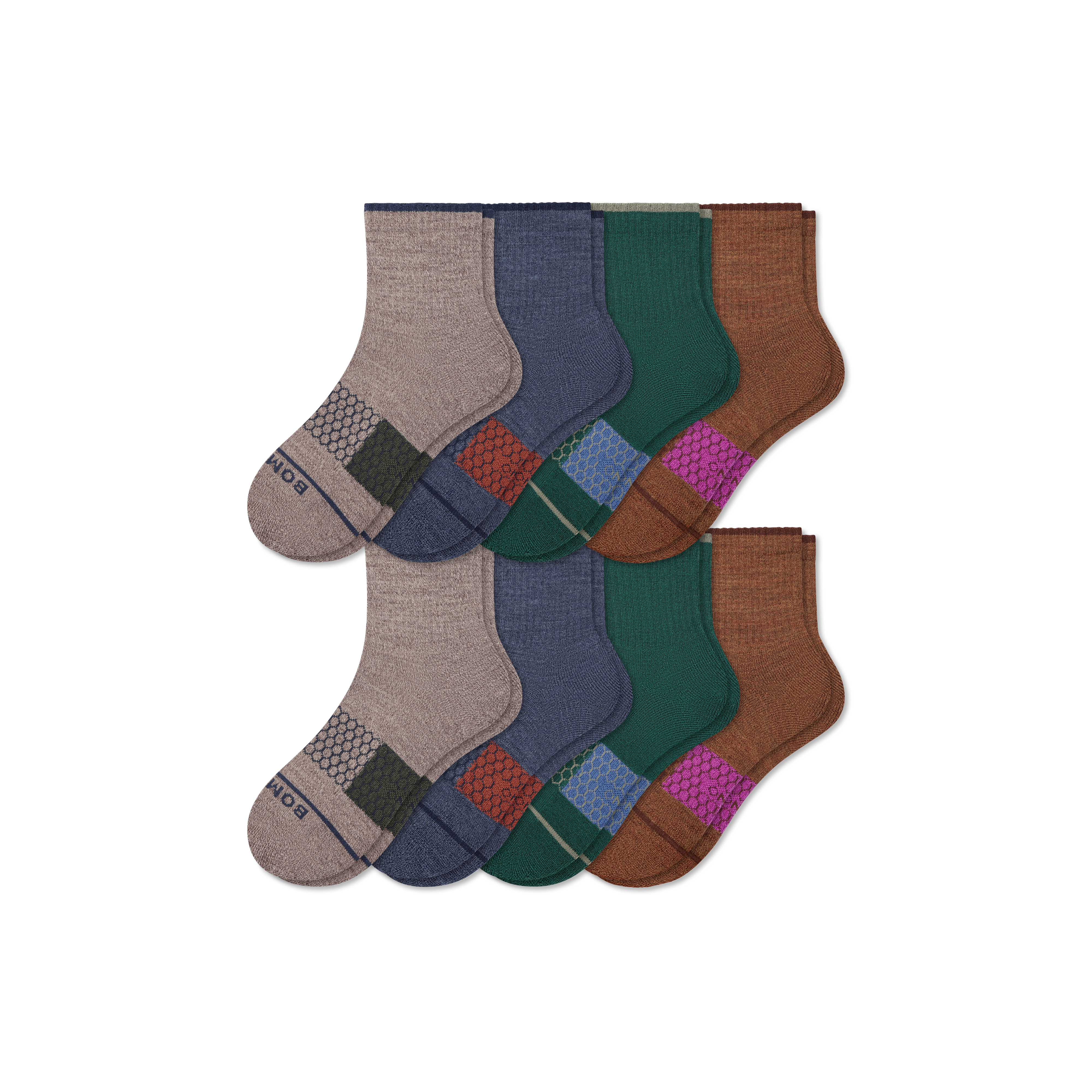 Bombas Merino Wool Blend Quarter Sock 8-pack In Forest Navy Mix