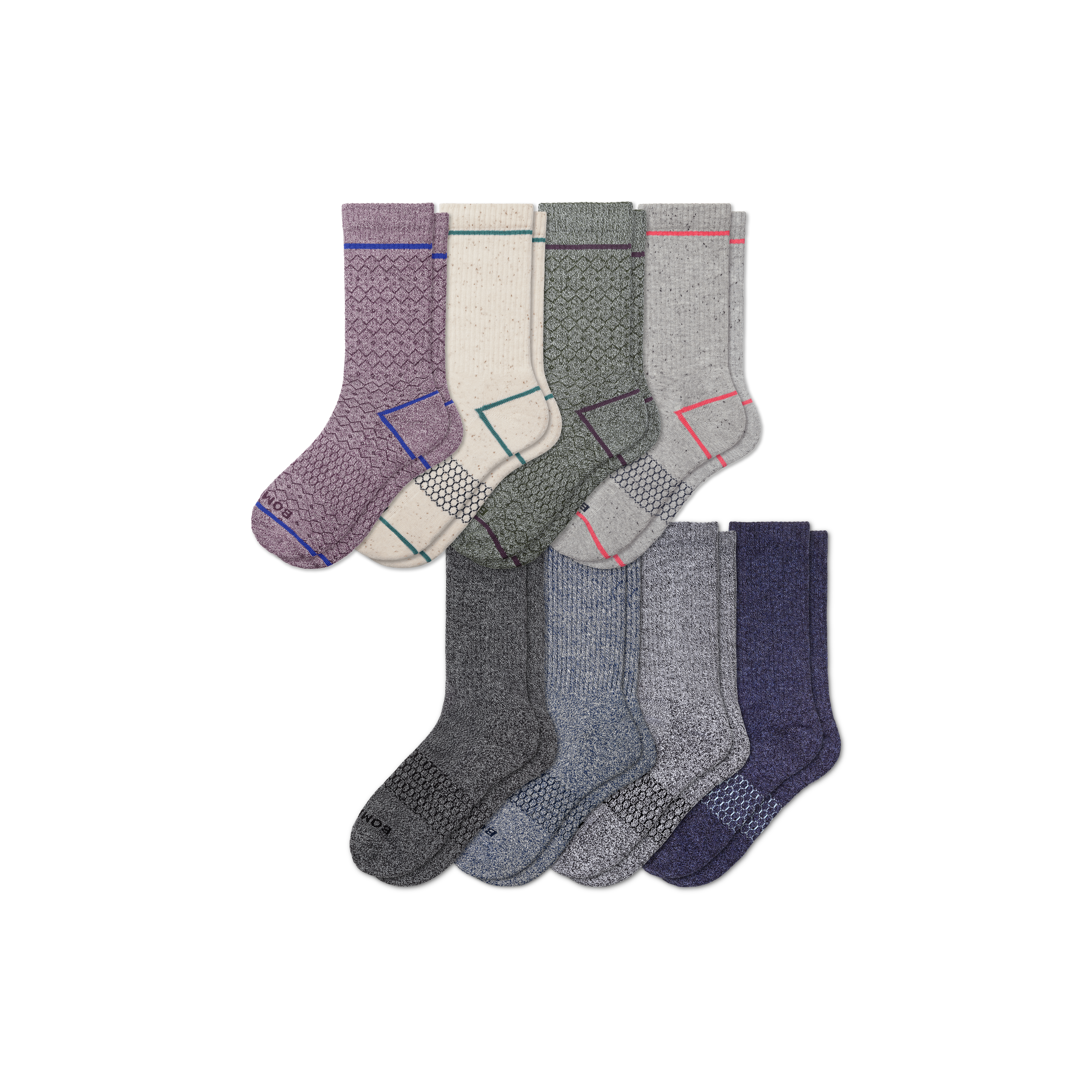 Bombas Calf Sock 8-pack In Plum Olive Marl Mix