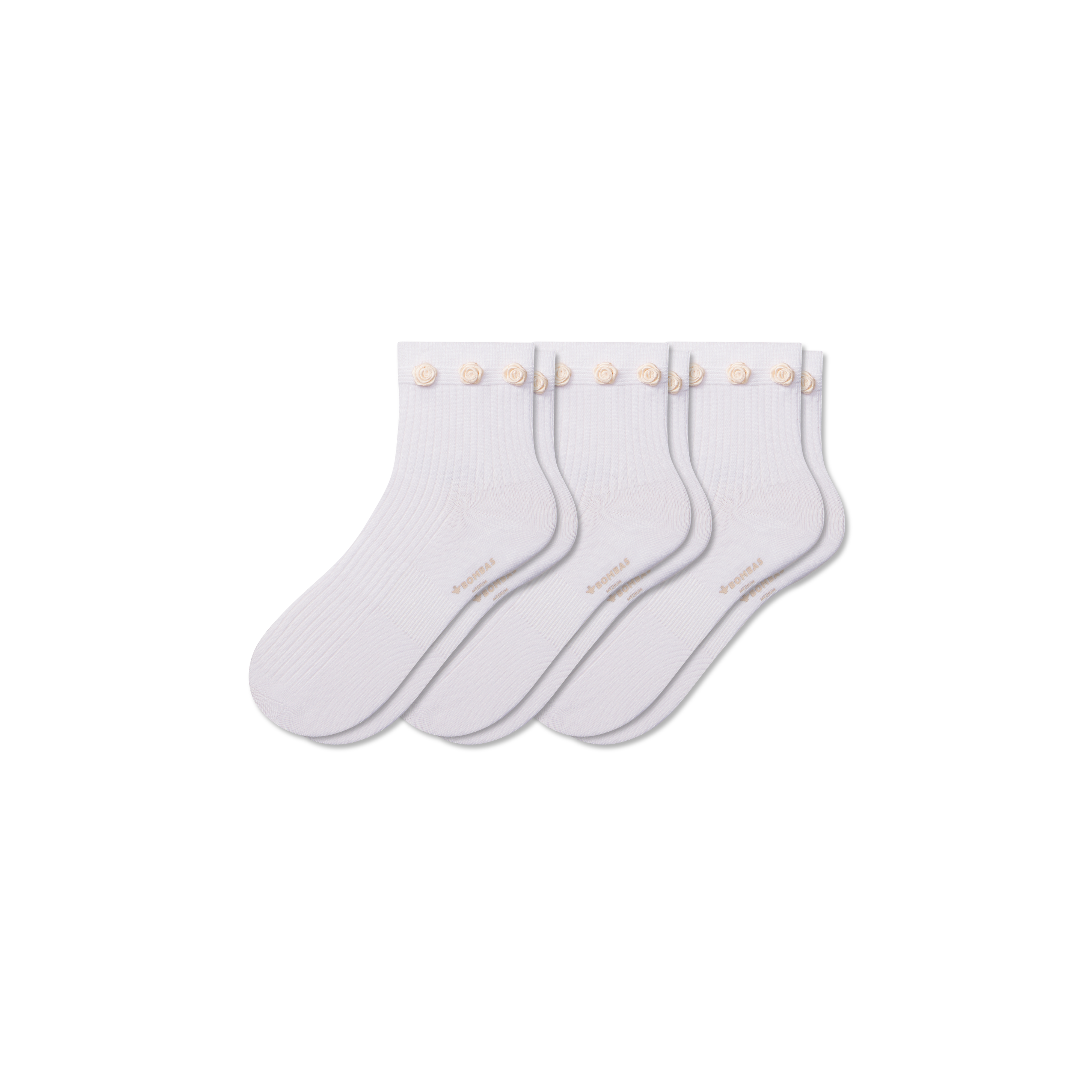 Bombas Rosette True Rib Quarter Sock 3-pack In White