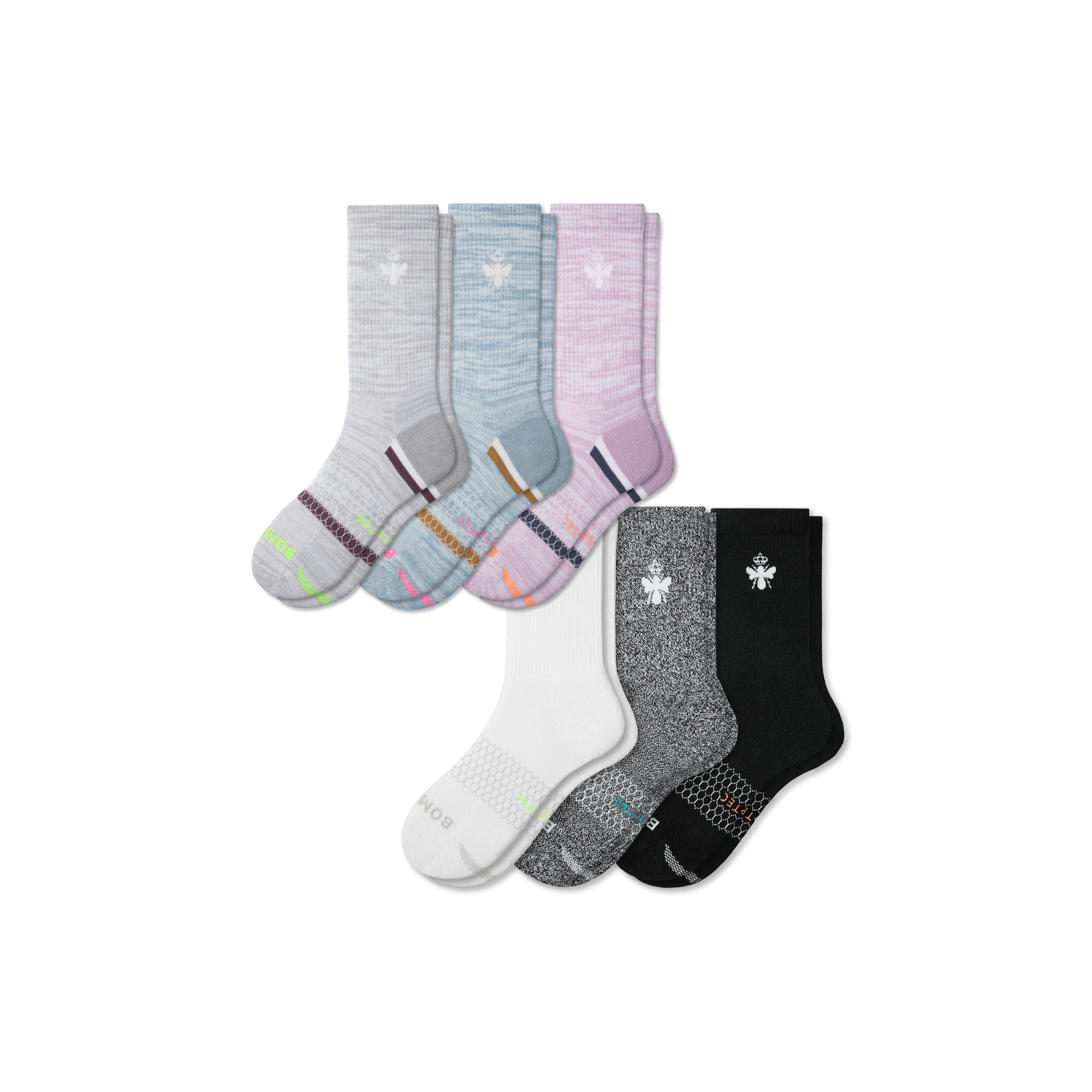 Bombas All-purpose Performance Calf Sock 6-pack In Washed Lavender Mix