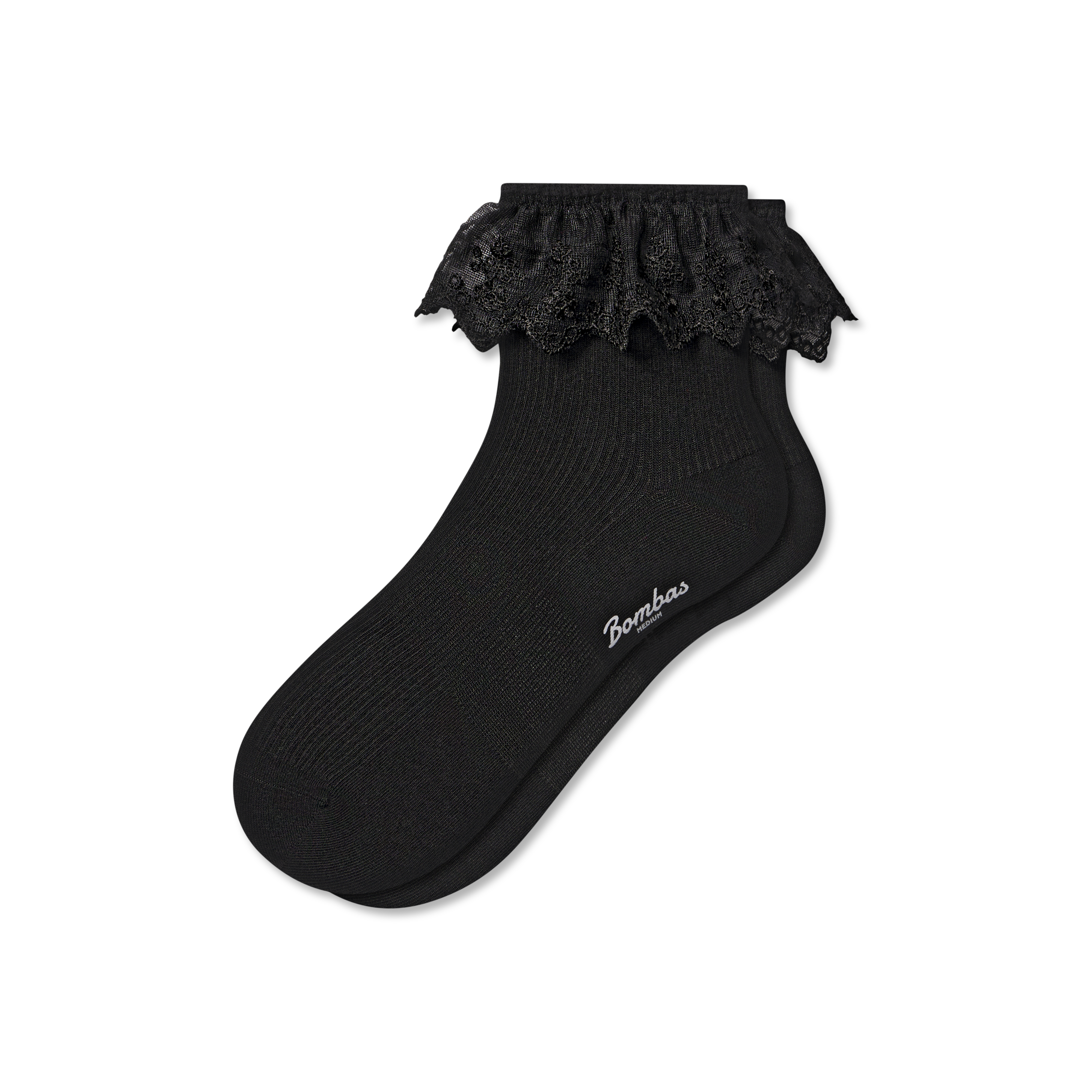 Bombas Ruffle Lace Quarter Socks In Black