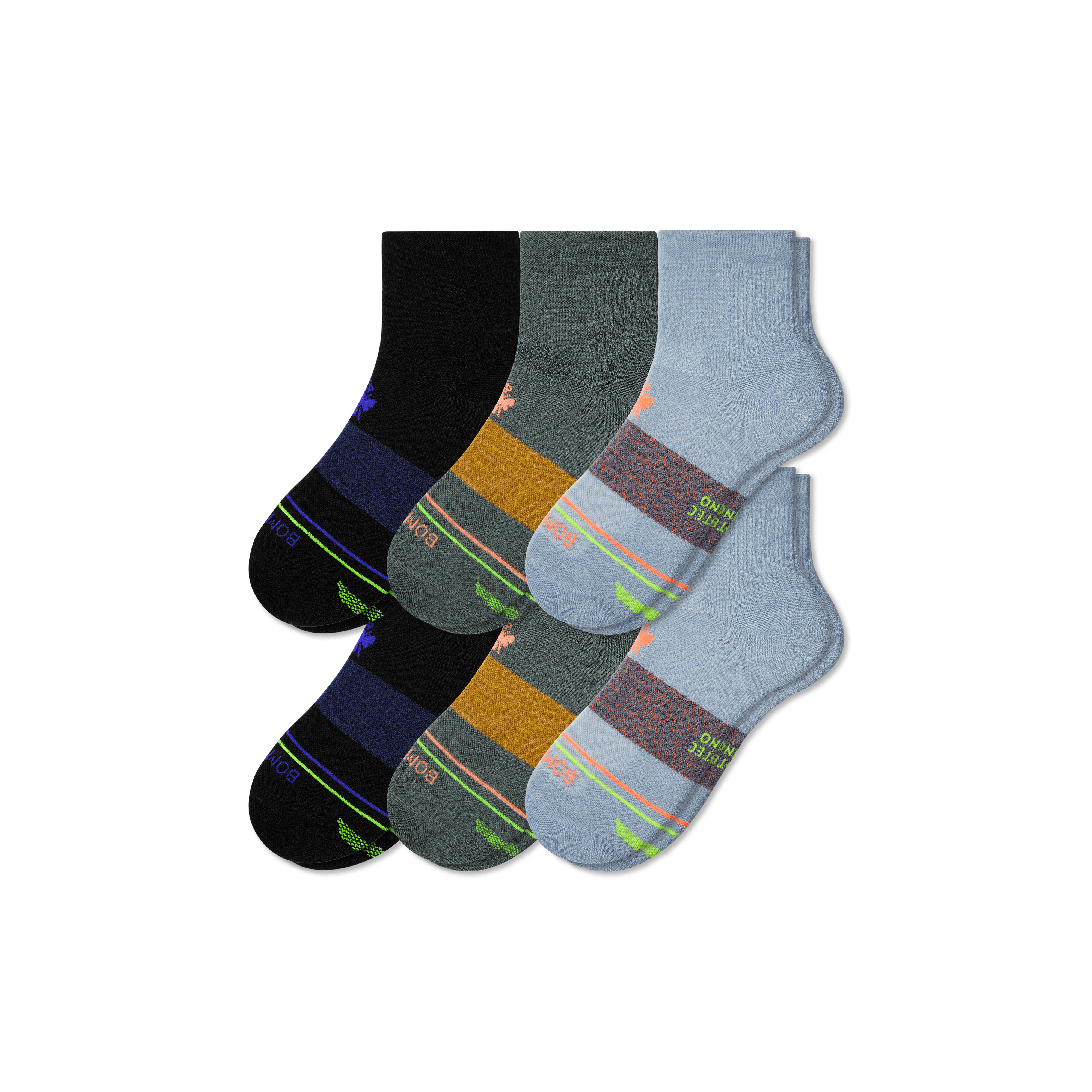 Shop Bombas Merino Wool Blend Athletic Quarter Sock 6-pack In Moss Ocean Mix
