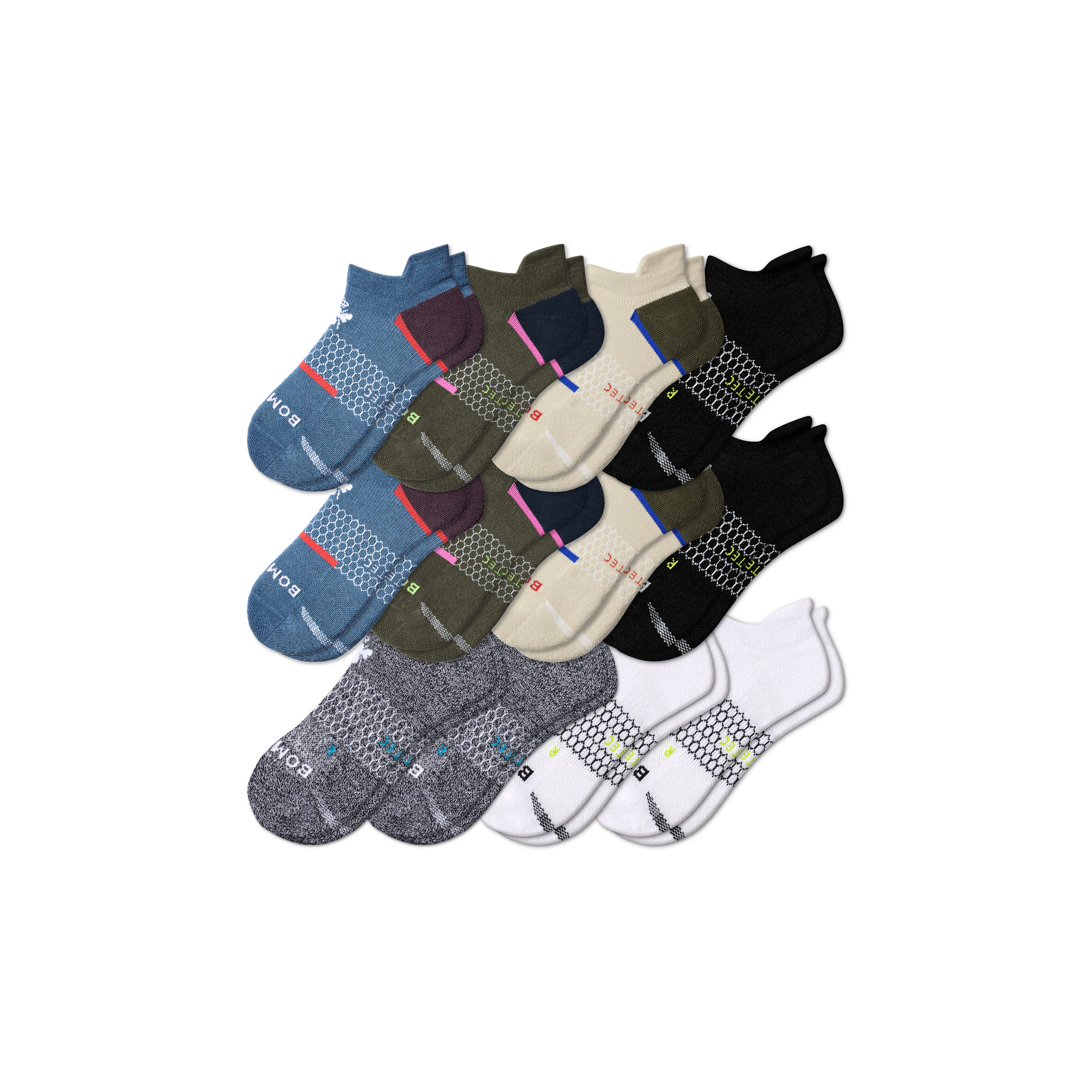 Bombas All-purpose Performance Ankle Sock 12-pack In Lake Black Mix