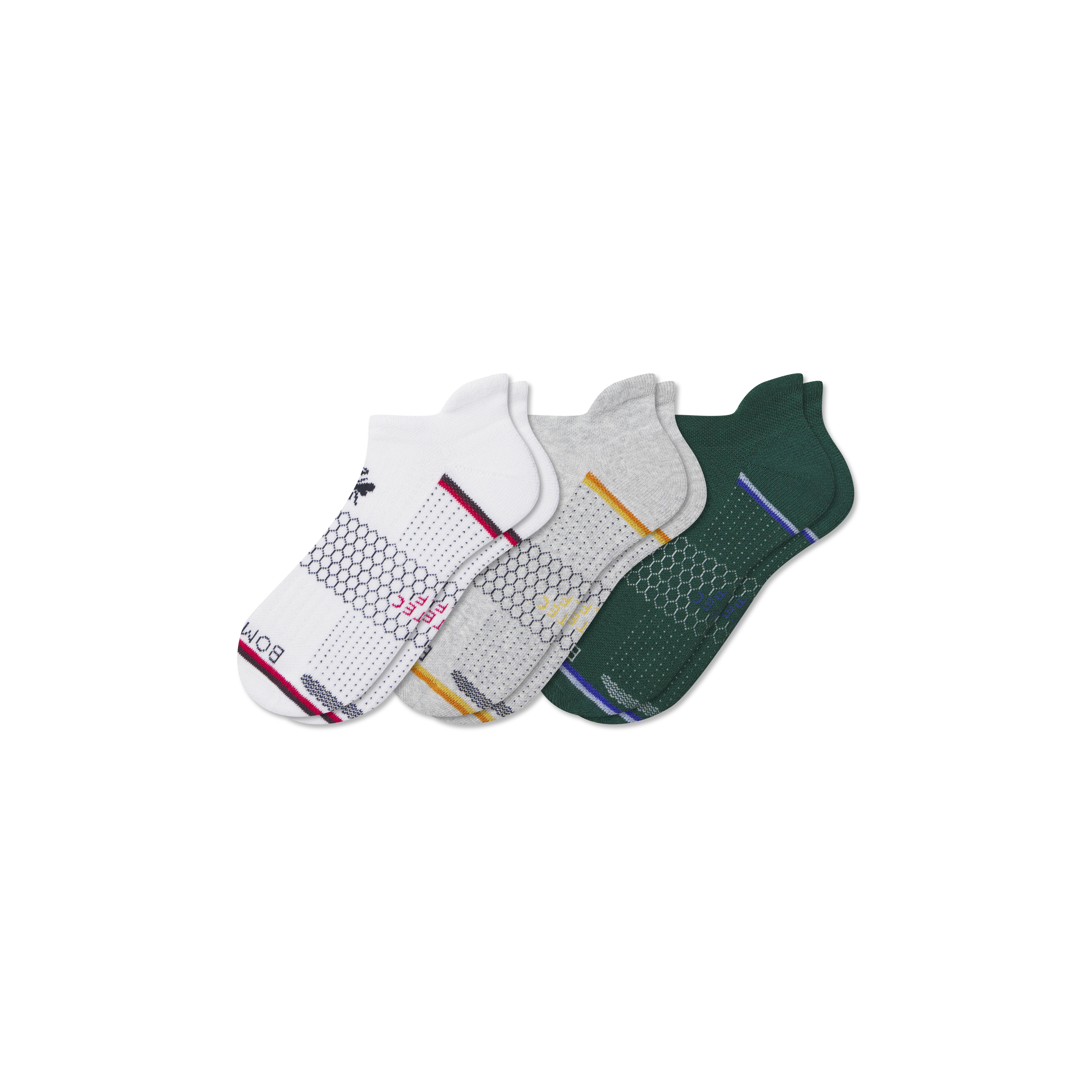 Bombas Golf Ankle Sock 3-pack In White Vivid Red Mix