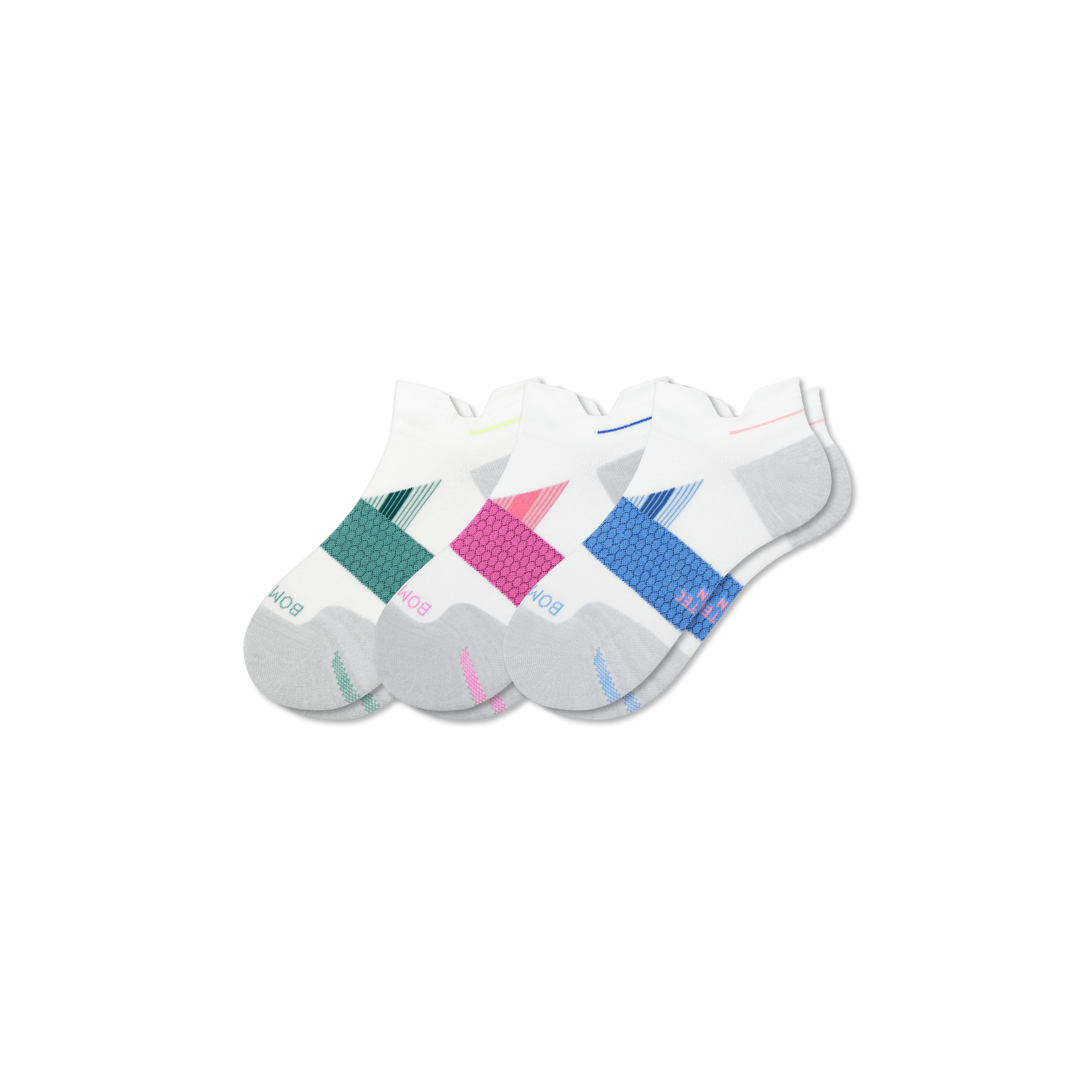 Bombas Running Ankle Sock 3-pack In White Pink Mix