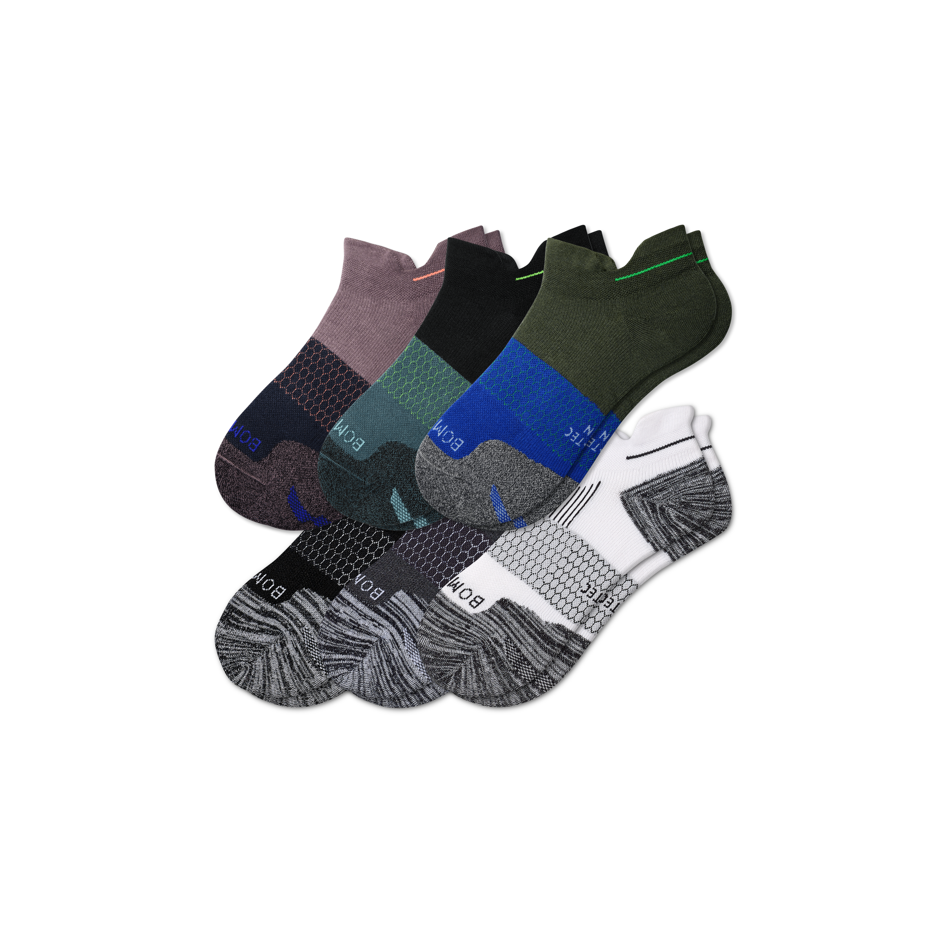 Bombas Running Ankle Sock 6-pack In Midnight Olive Mix