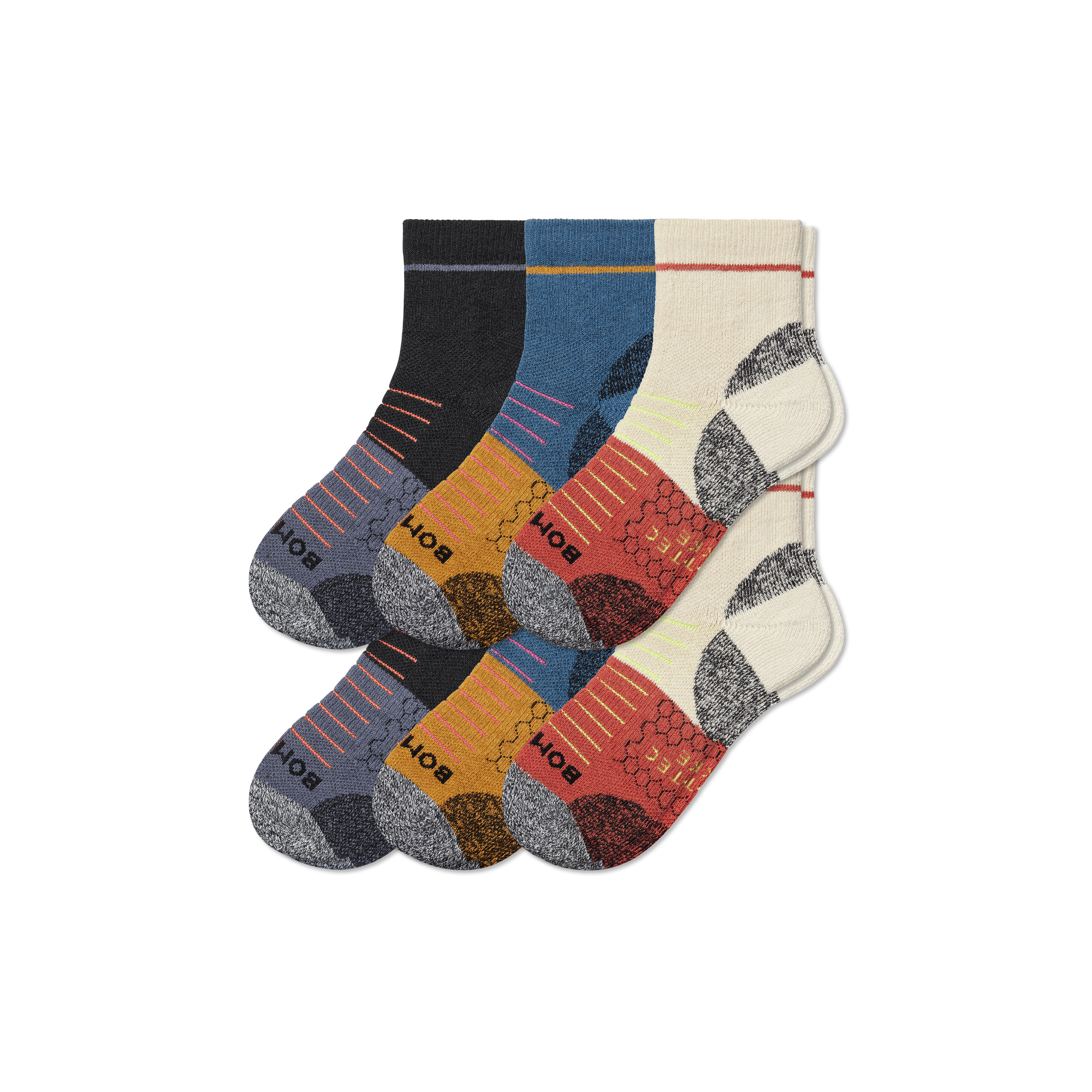 Bombas Hiking Performance Quarter Sock 6-pack In Black Husk Mix