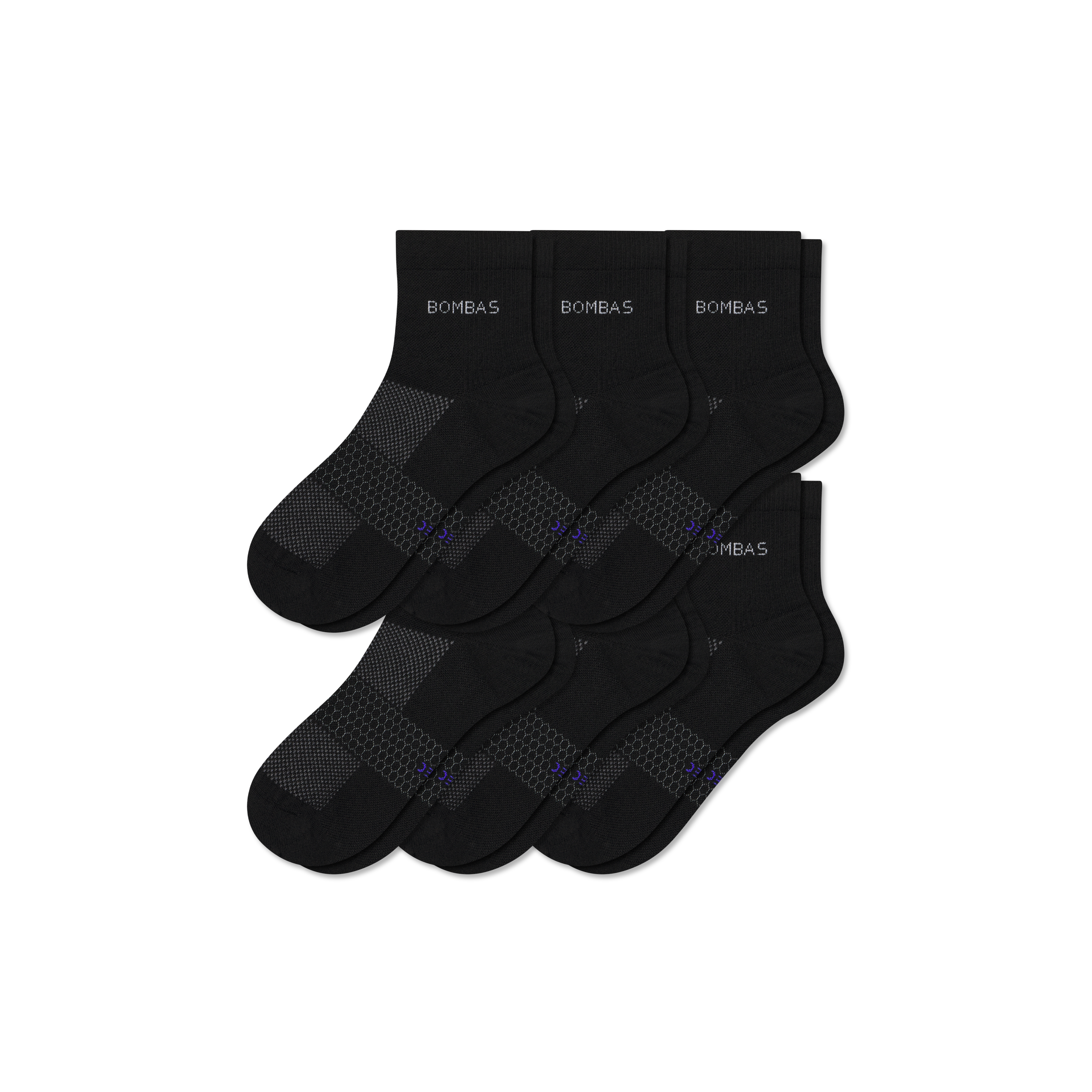 Bombas Lightweight Athletic Quarter Sock 6-pack In Black