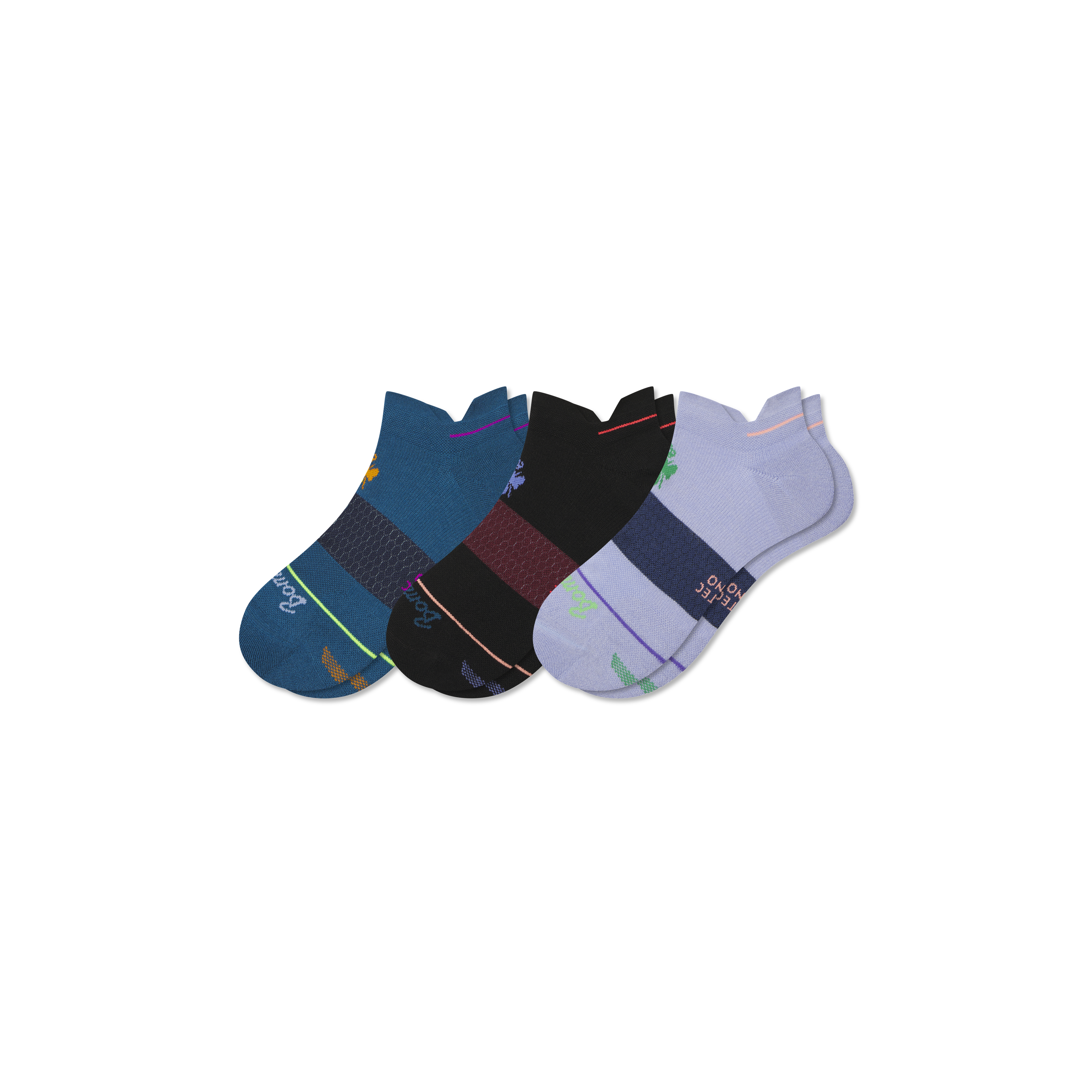 Bombas Merino Wool Blend Athletic Ankle Sock 3-pack In Black Teal Mix