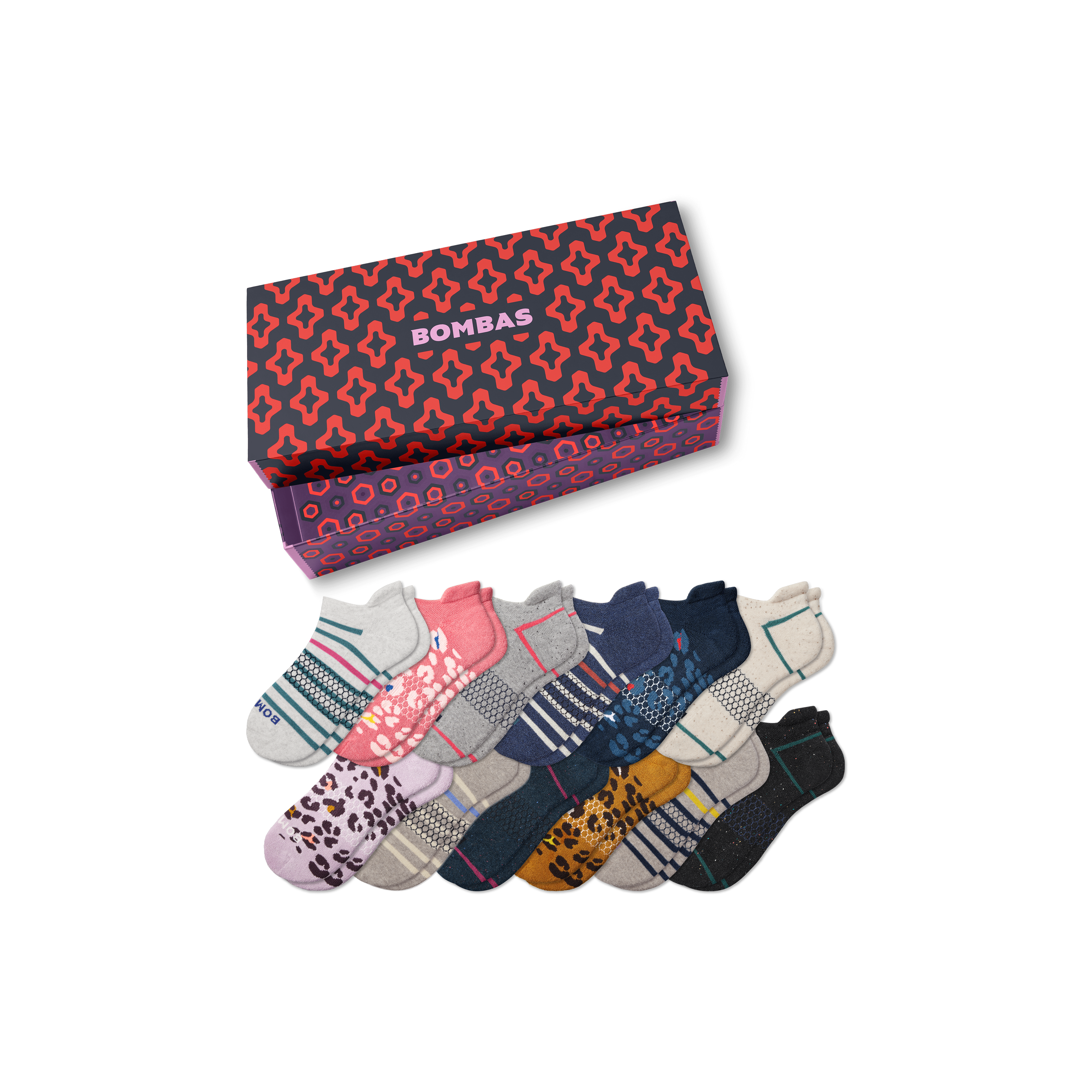 Bombas Ankle Sock 12-pack Gift Box In Leopard Stripes Mix