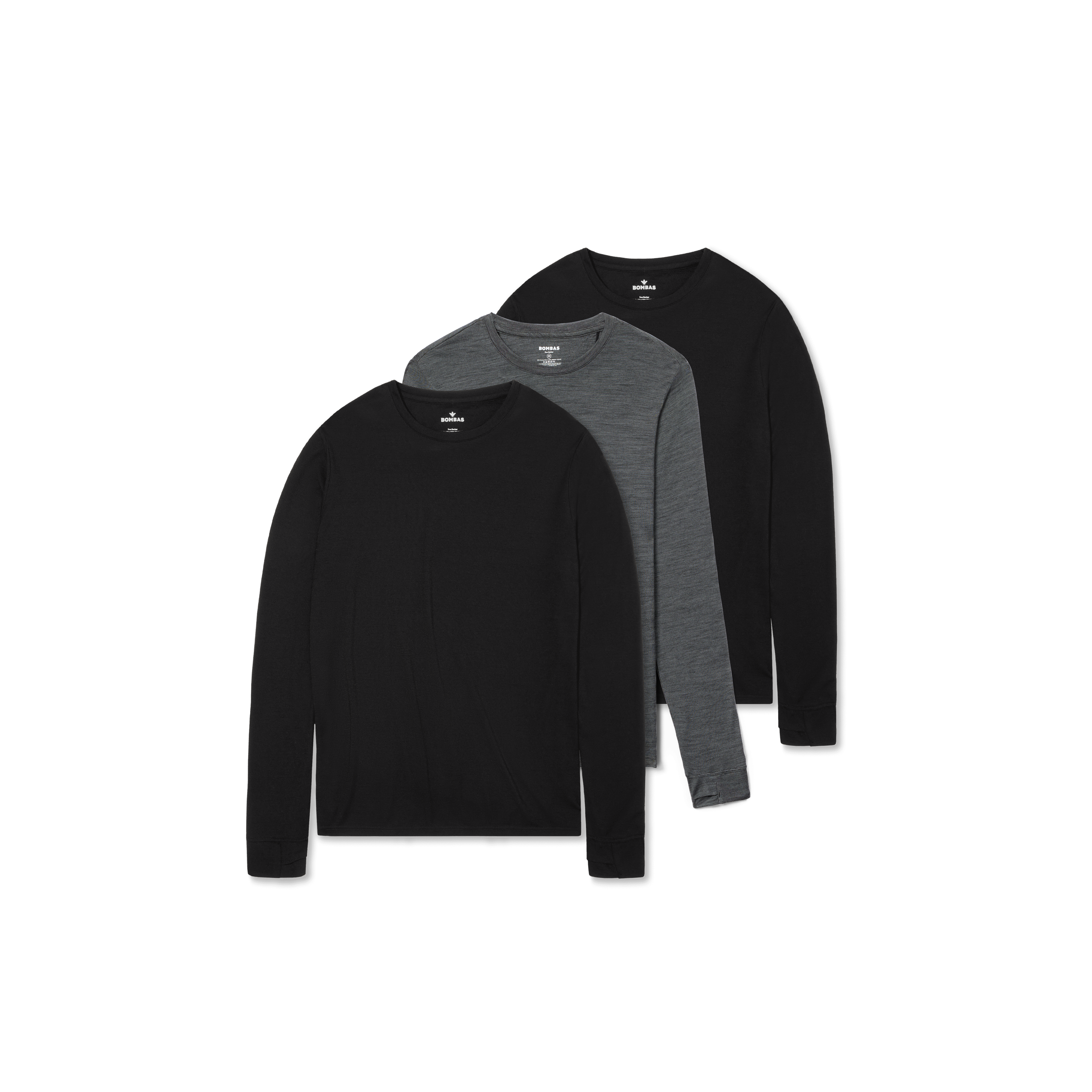 Men's Merino Wool Blend Crew Neck Long Sleeve T-Shirt 3-Pack - Bombas