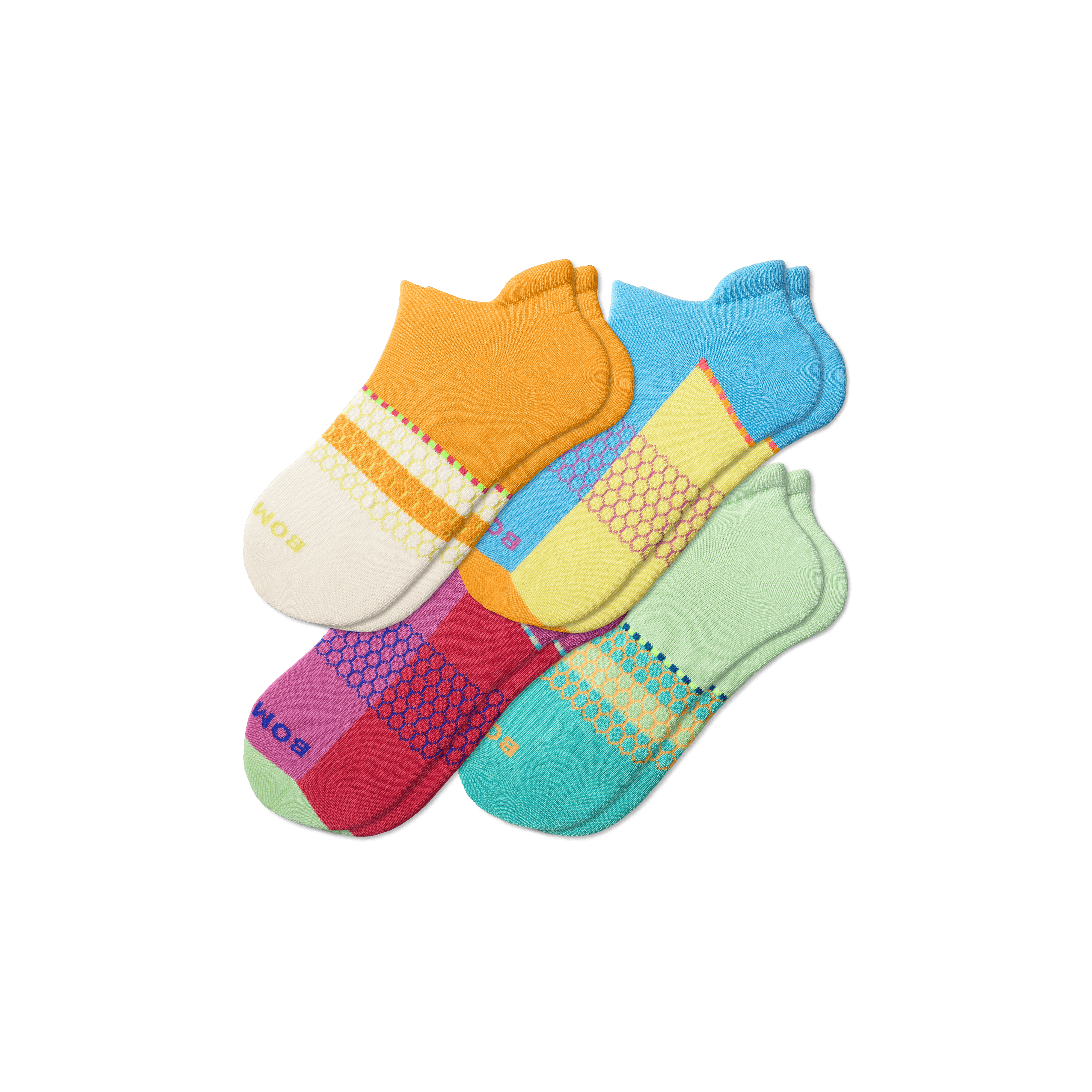 Bombas Black Hive Collection Ankle Sock 4-pack In Aqua Mango Mix