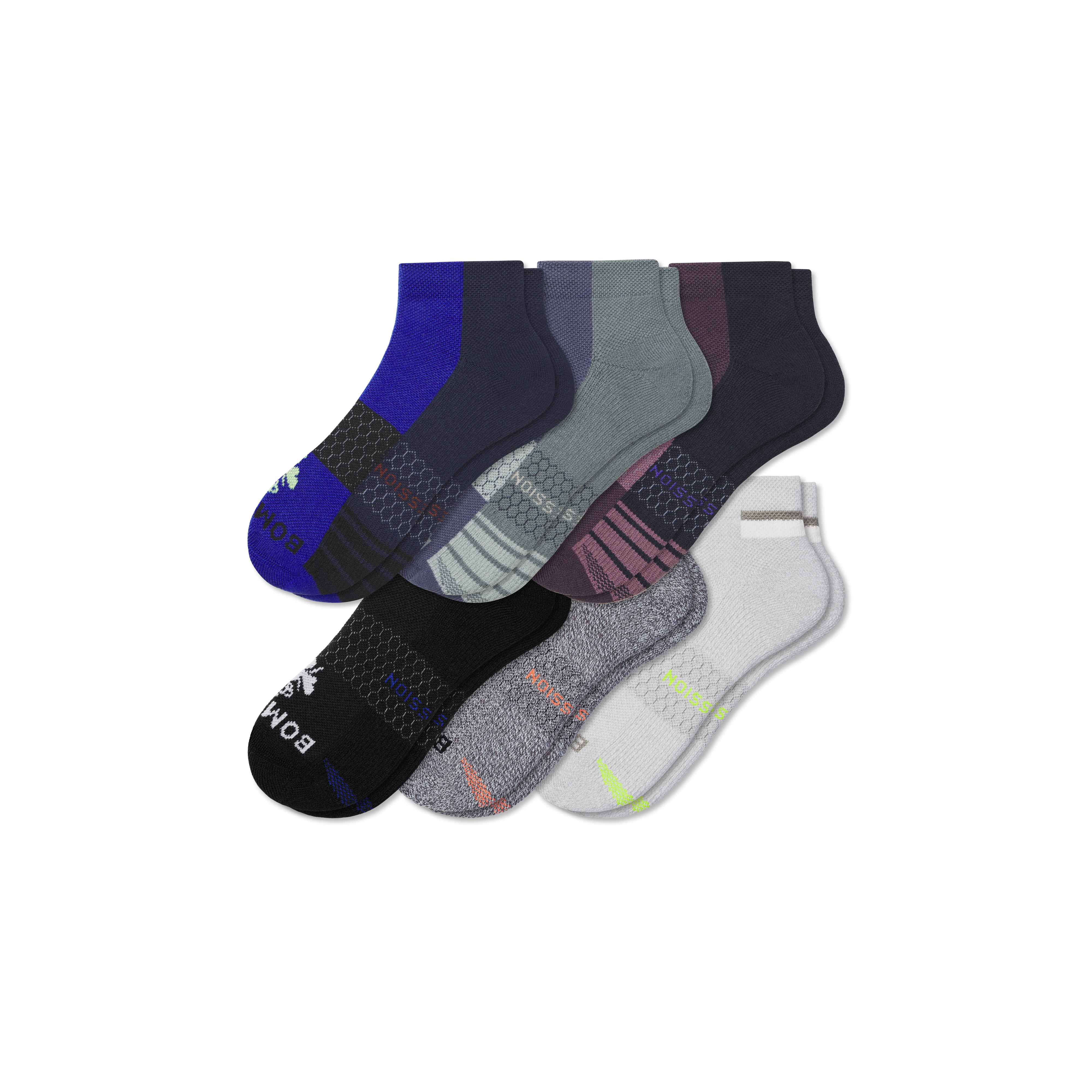 Bombas Performance Compression Ankle Sock 6-pack In Plum Cobalt Mix