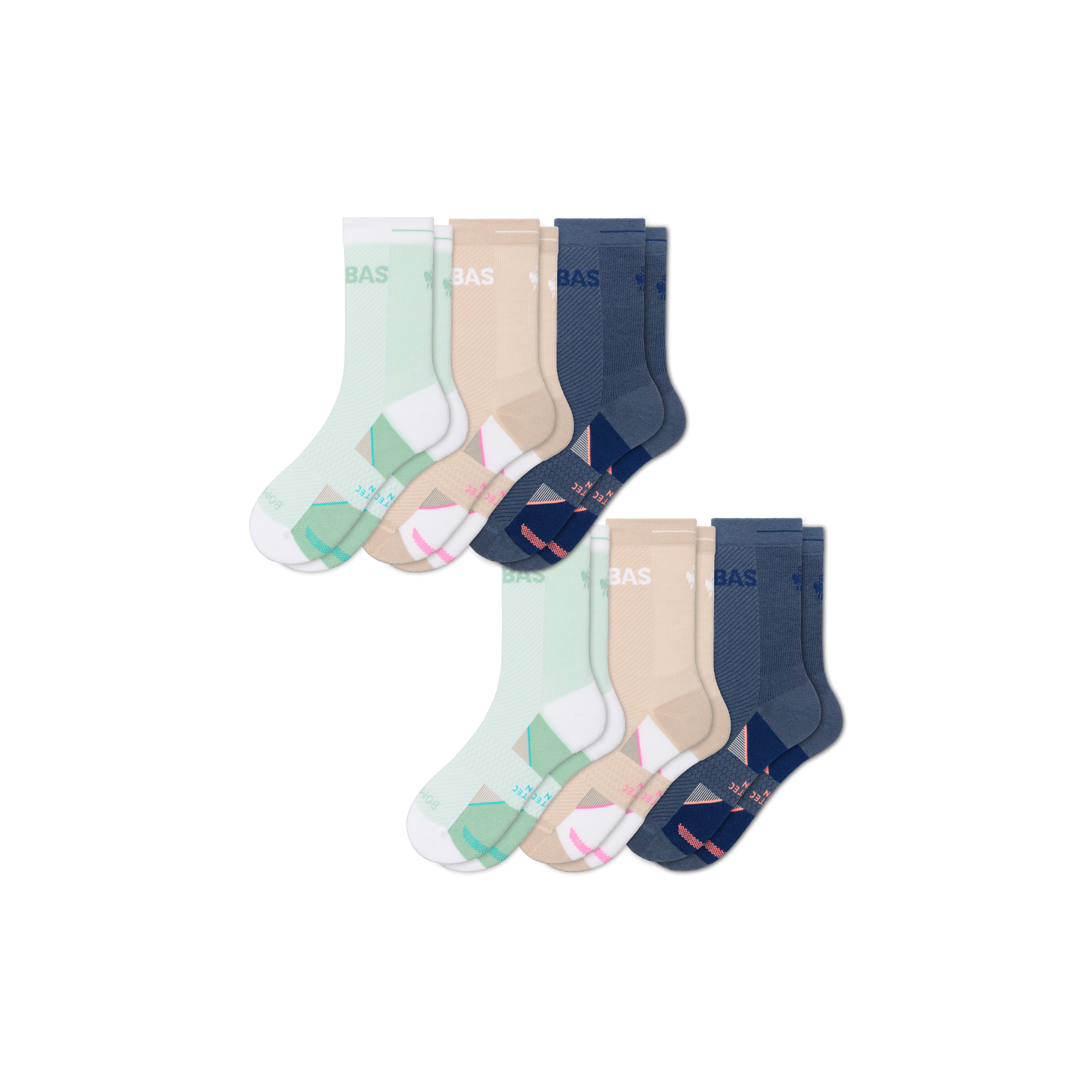 Bombas Running Half Calf Sock 6-pack In Pebble Sea Mix