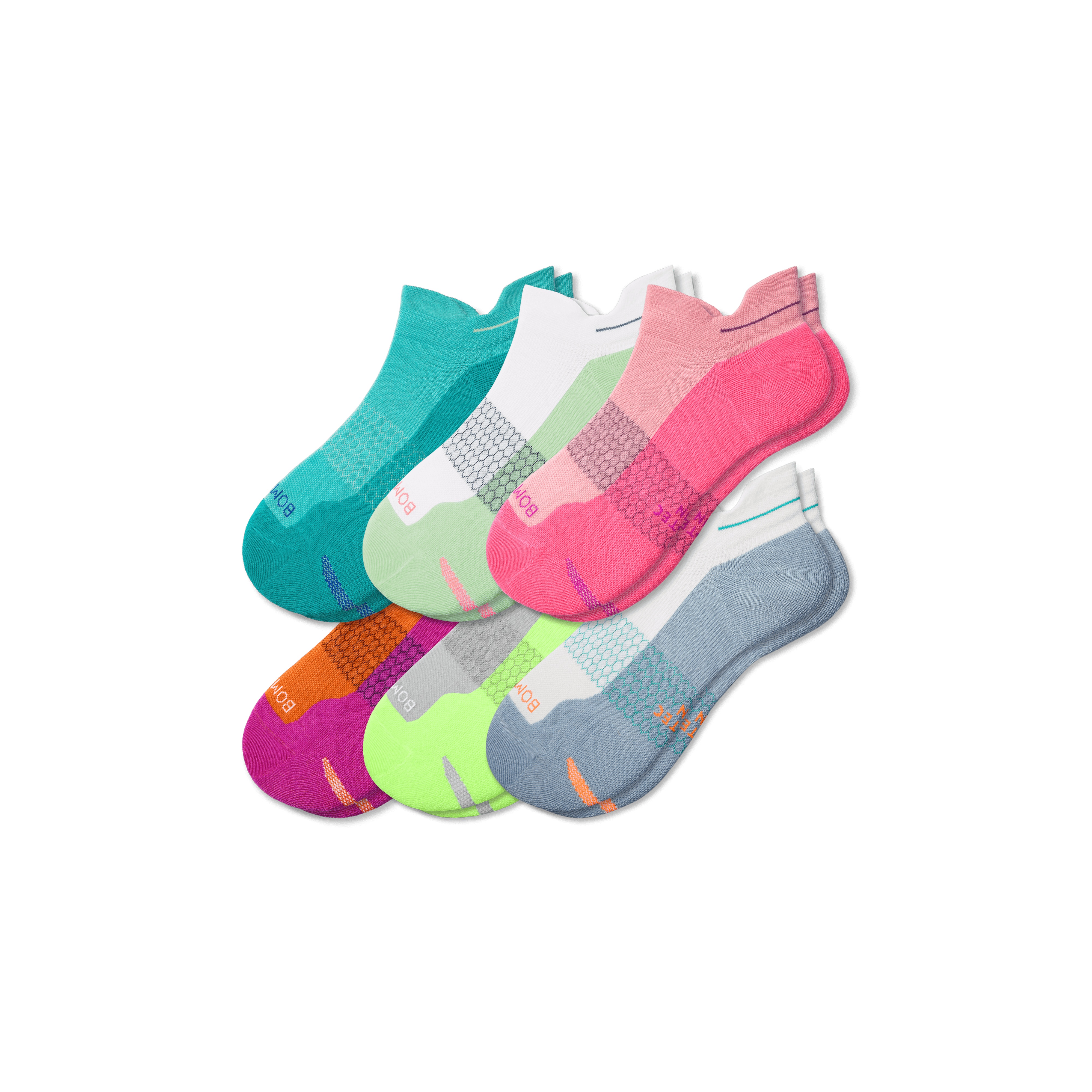 Bombas Running Ankle Sock 6-pack In Pink Mint Mix
