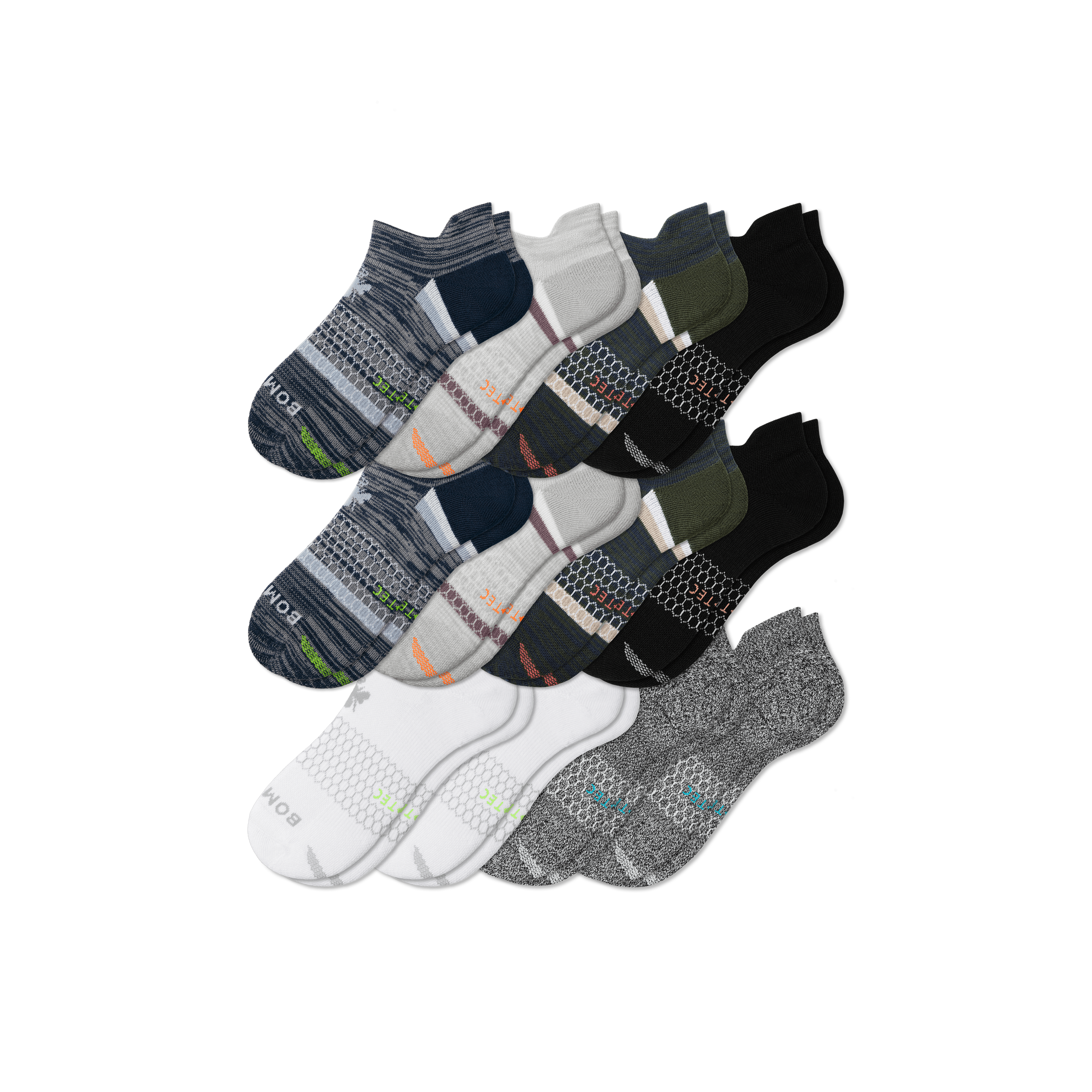 Bombas All-purpose Performance Ankle Sock 12-pack In Midnight Olive Mix