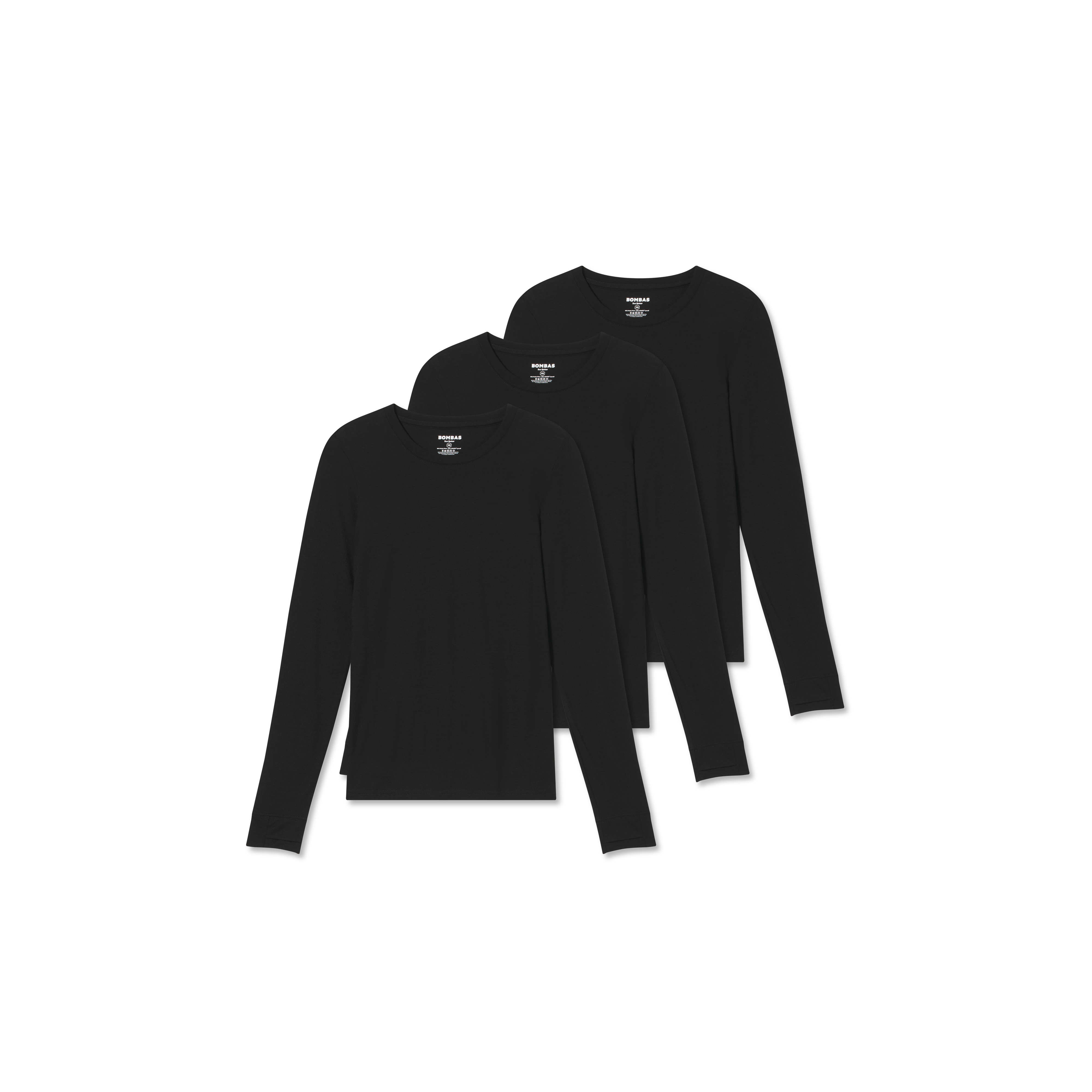 bombas Women's Merino Wool Blend Crew Neck Long Sleeve T-Shirt 3-Pack