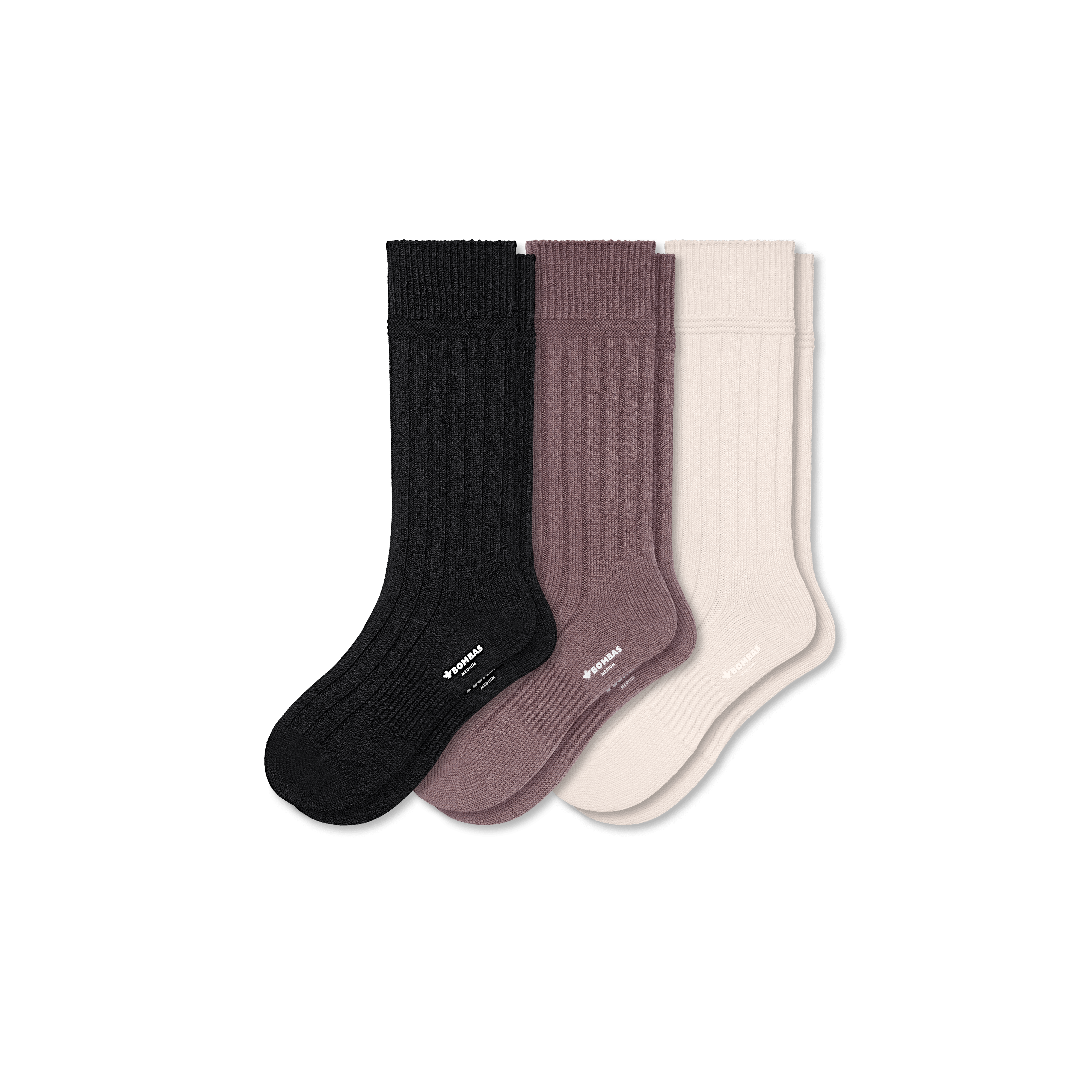 Shop Bombas Merino Cashmere Blend Rib Calf Sock 3-pack In Neutral Mix