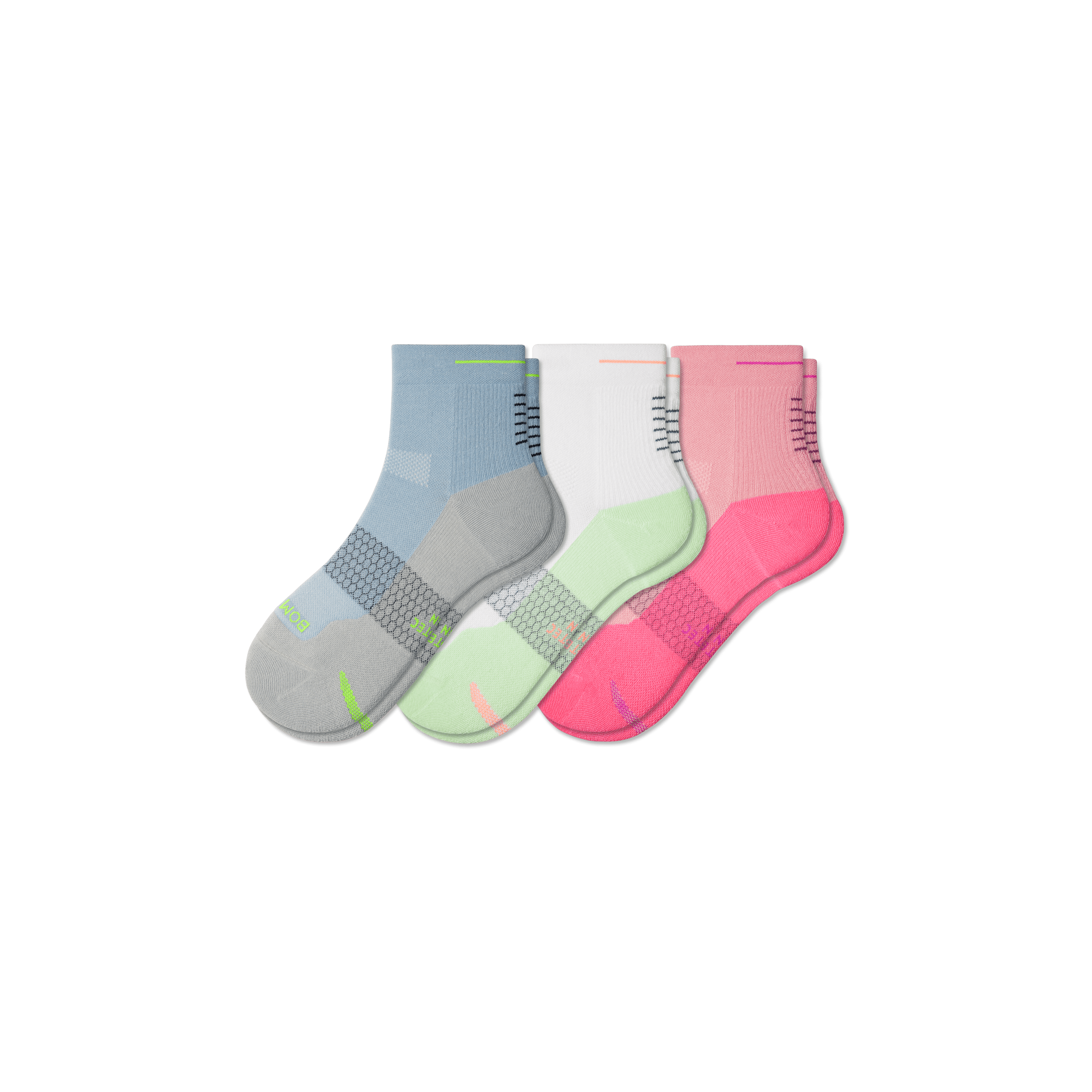 Bombas Running Quarter Sock 3-pack In Pink Mint Mix