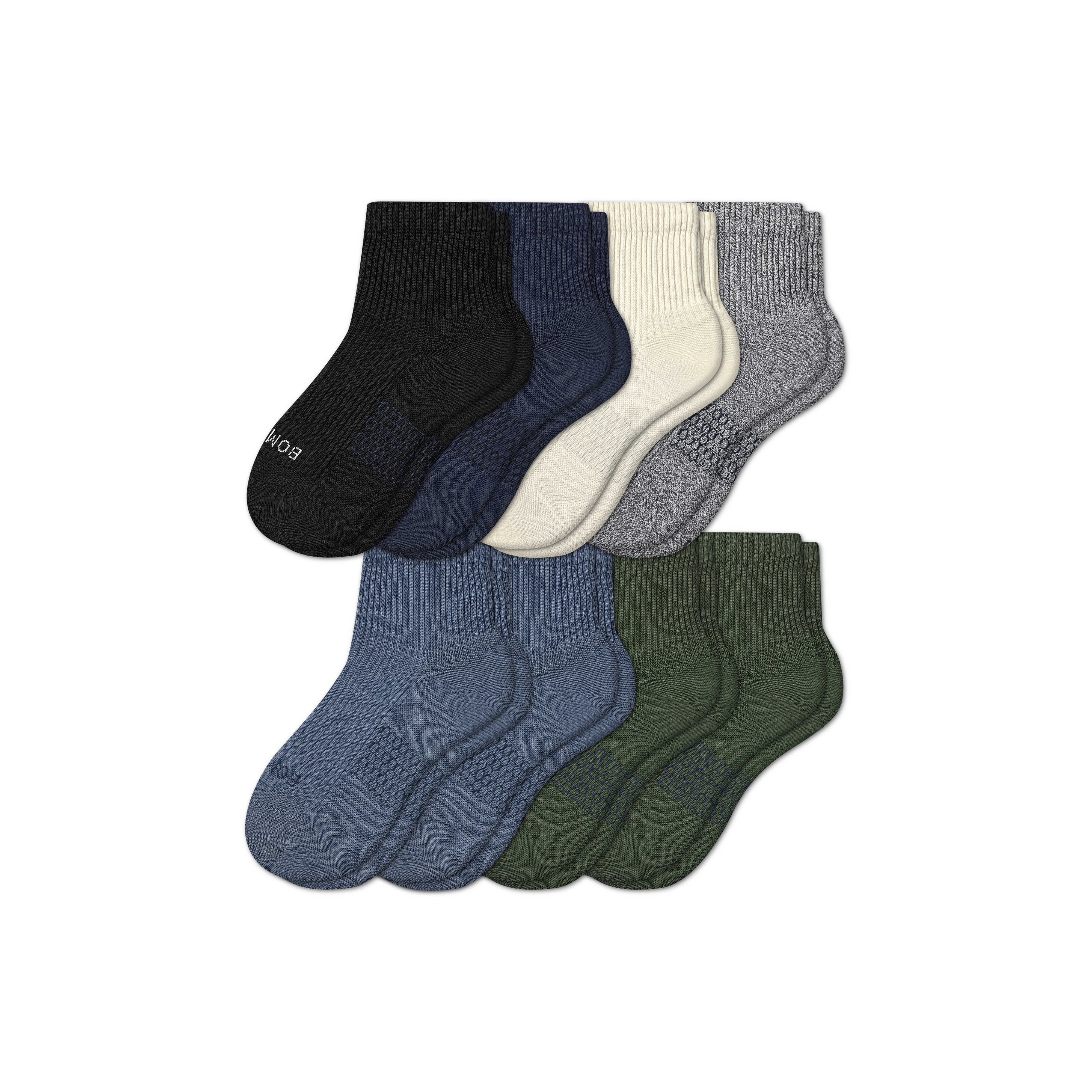 Bombas Hybrid Ribbed Quarter Sock 8-pack In Olive Blue Mix