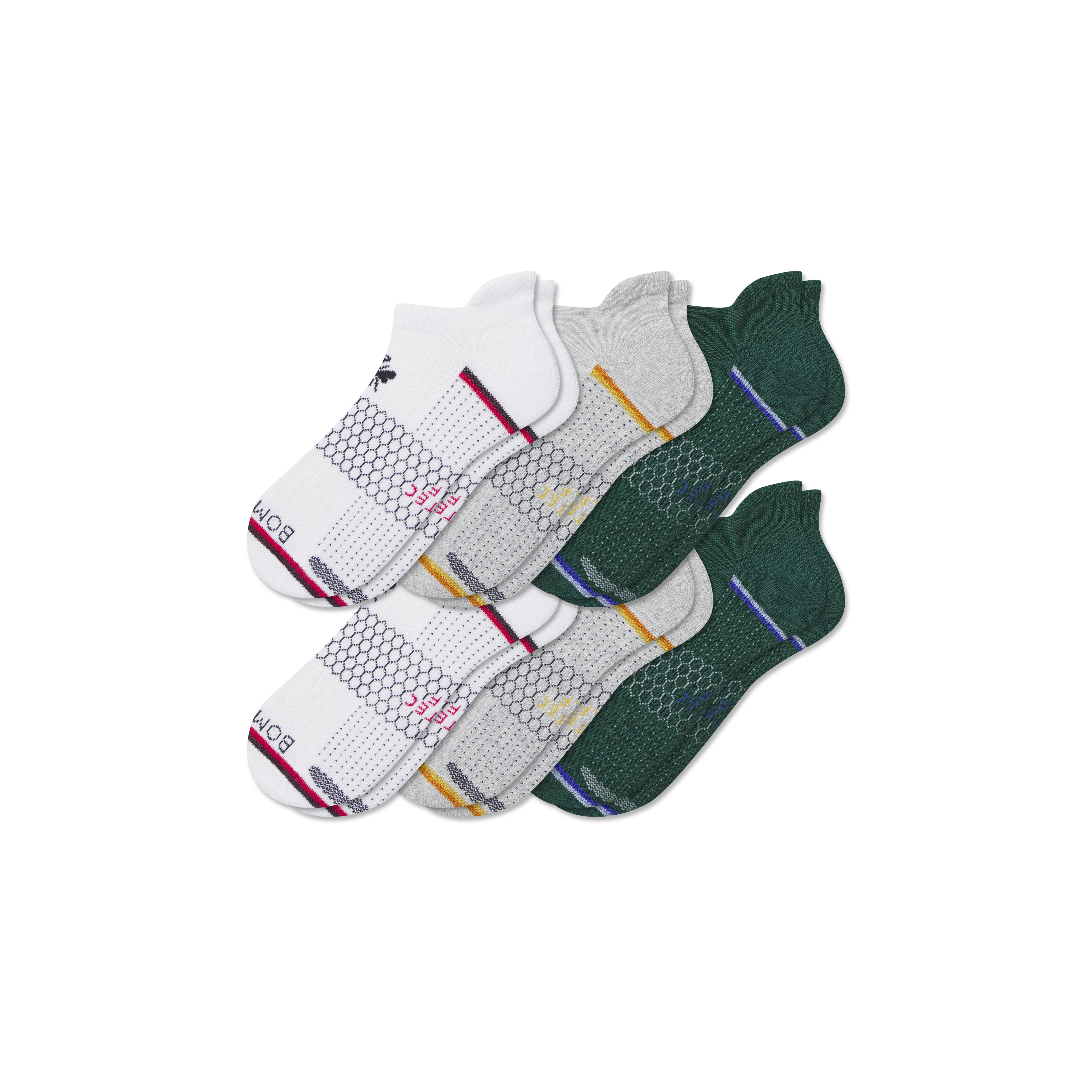 Bombas Golf Ankle Sock 6-pack In White Vivid Red Mix