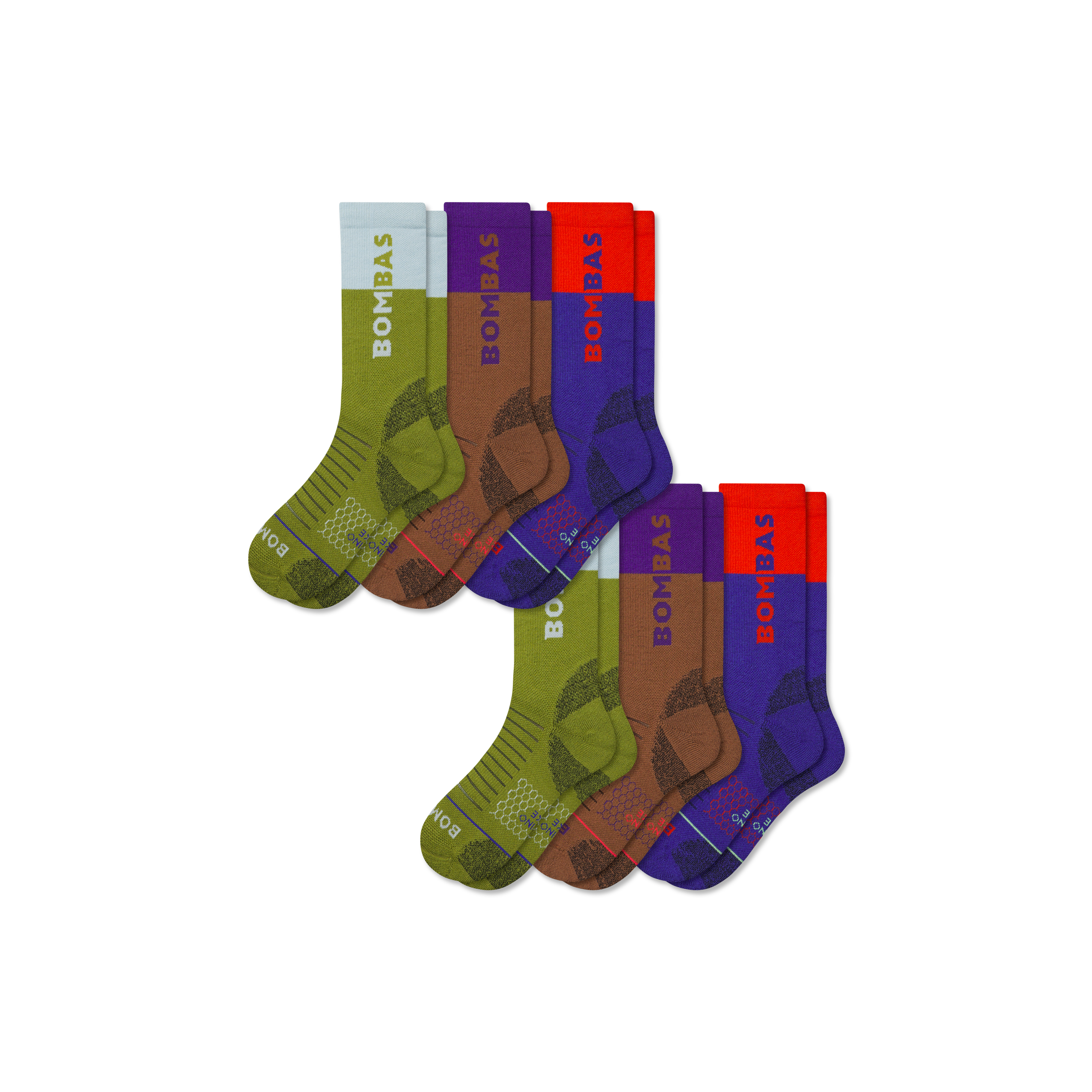 Bombas Merino Wool Blend Hiking Performance Calf Sock 6-pack In Multi