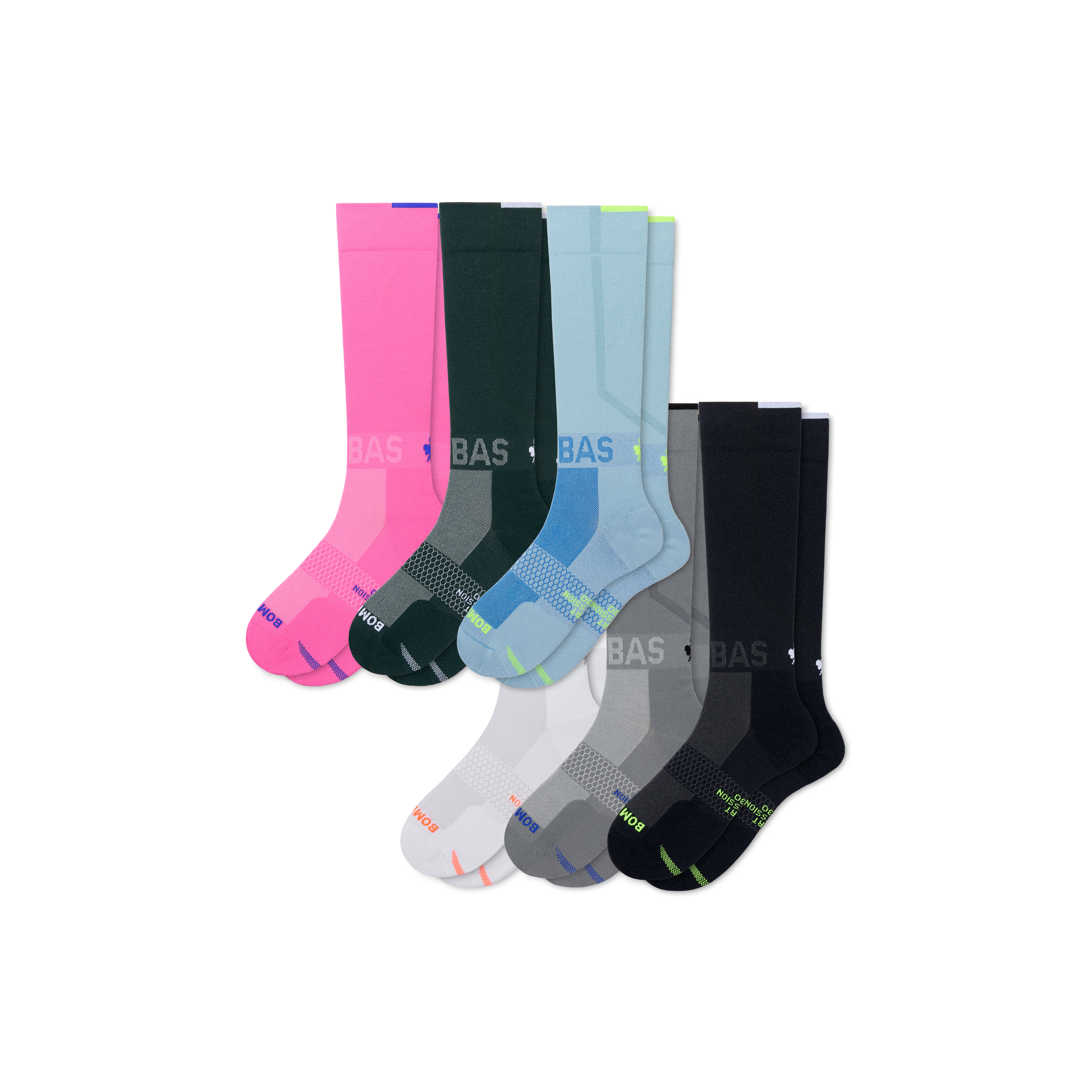 Bombas Sport Compression Knee High Sock 6-pack (20-30mmhg) In Rose Blue Mix