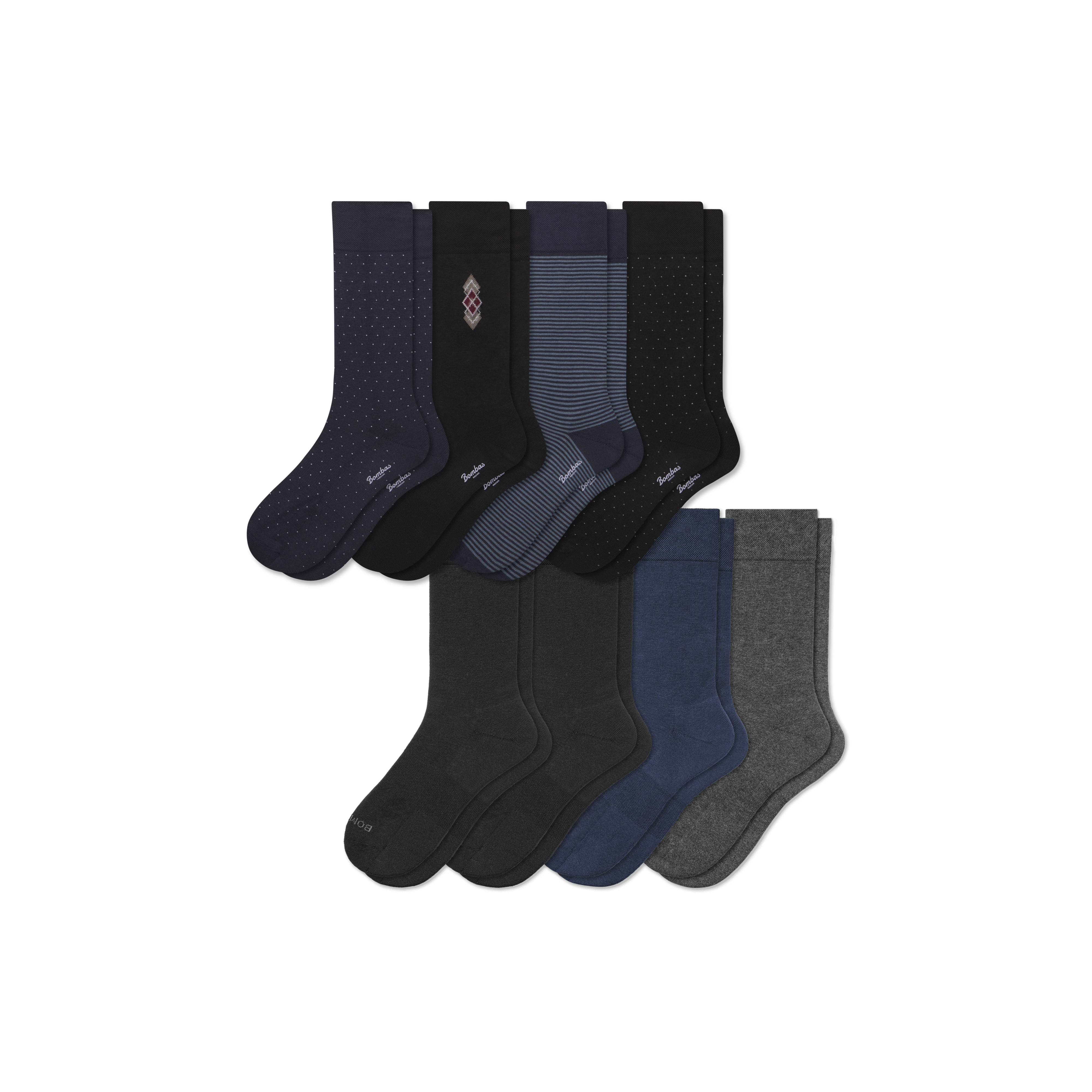 Bombas Dress Calf Sock 8-pack In Steel Blue Mix