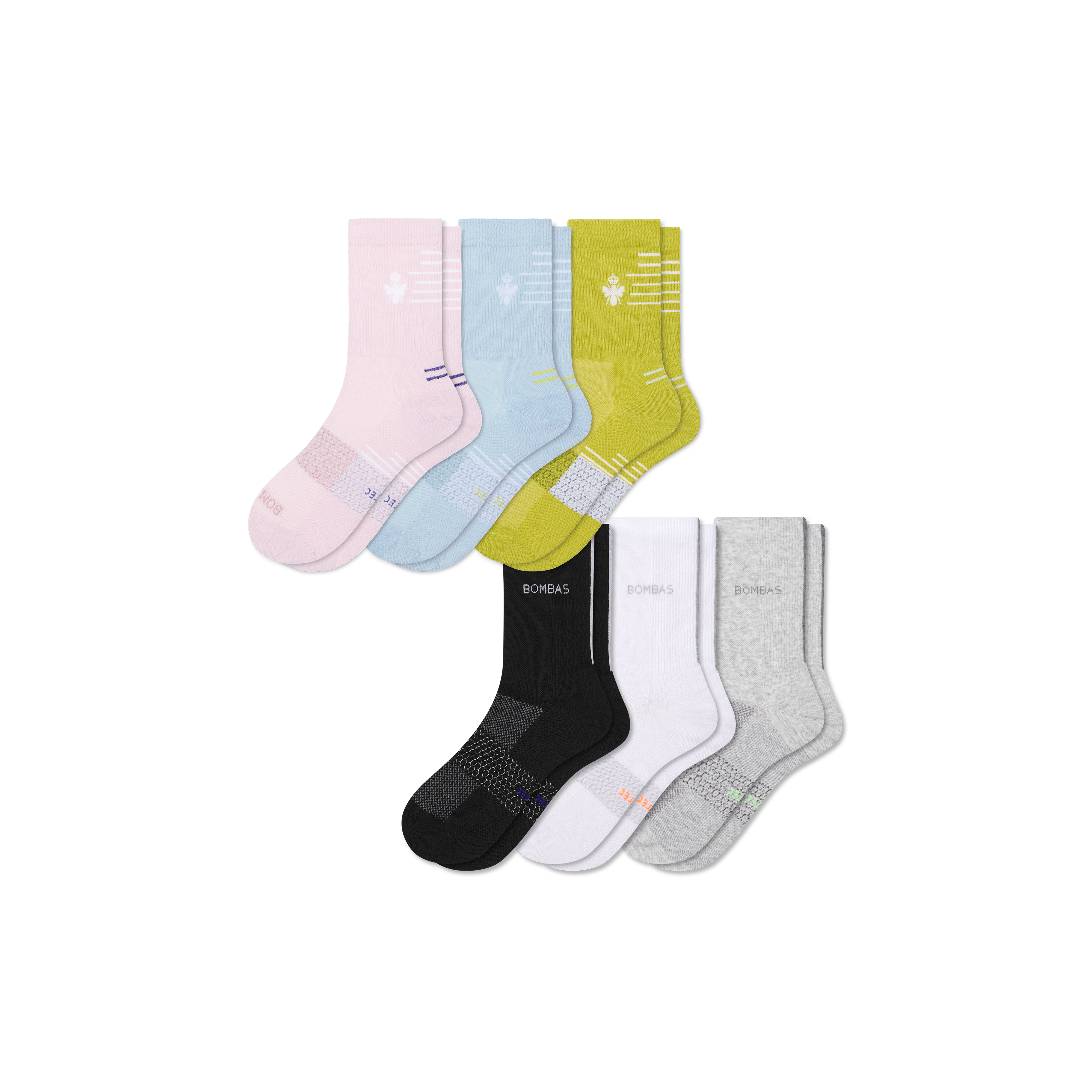 Bombas Ultralite Sport Half Calf Sock 6-pack In Rose Blue Mix