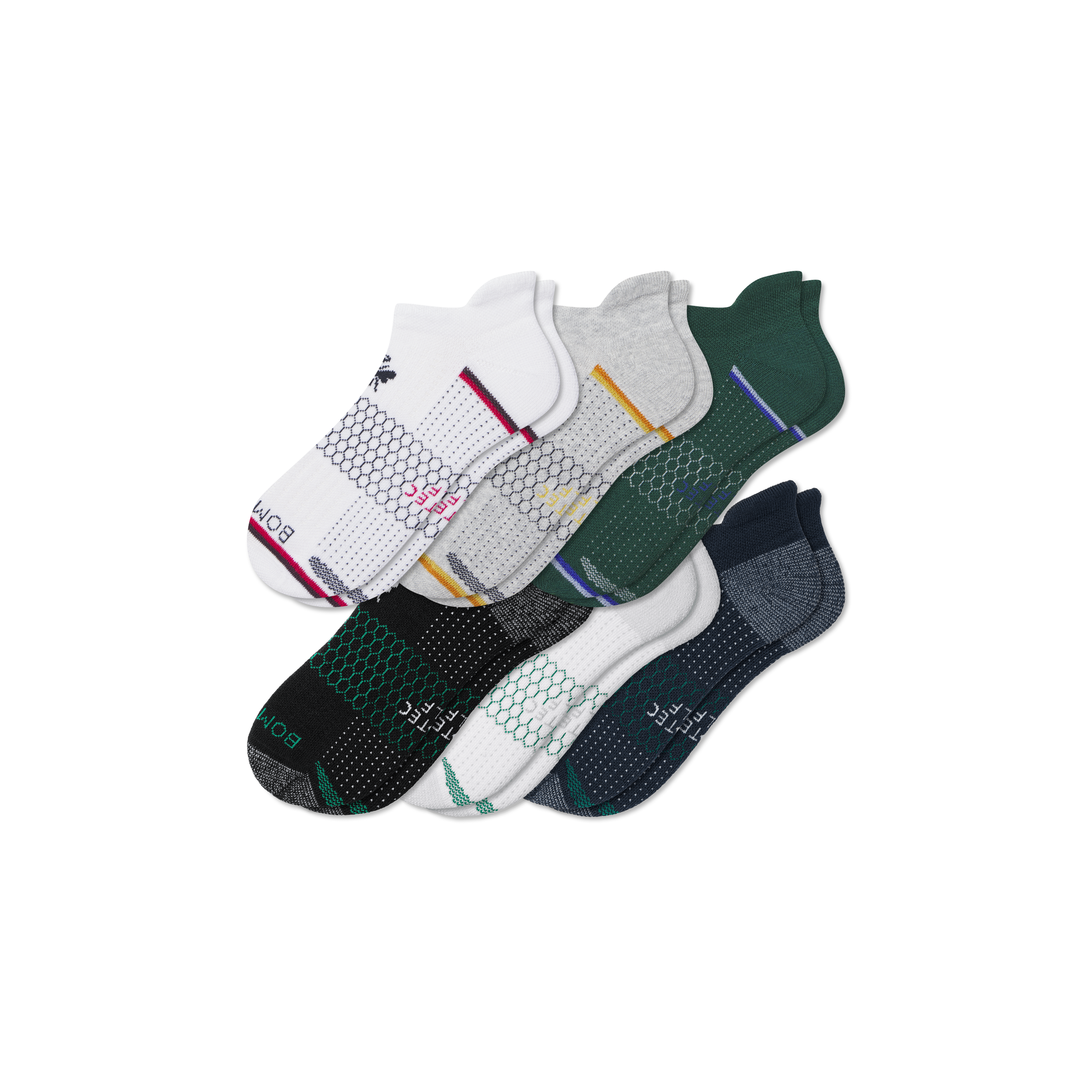Bombas Golf Ankle Sock 6-pack In White Vivid Red Multi Mix
