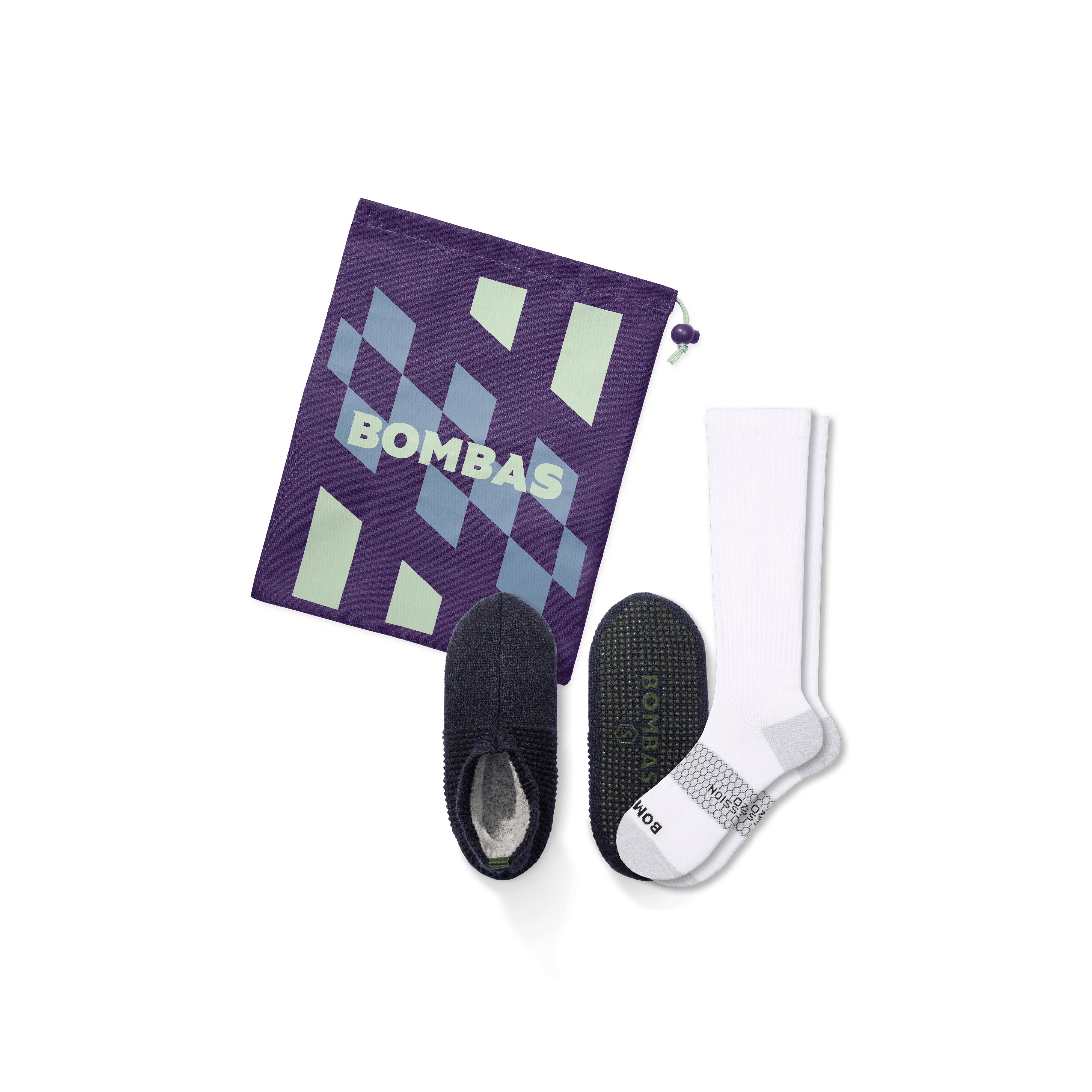 Bombas Travel Compression Sock And Gripper Slipper 2-pack In Bright White Navy Mix