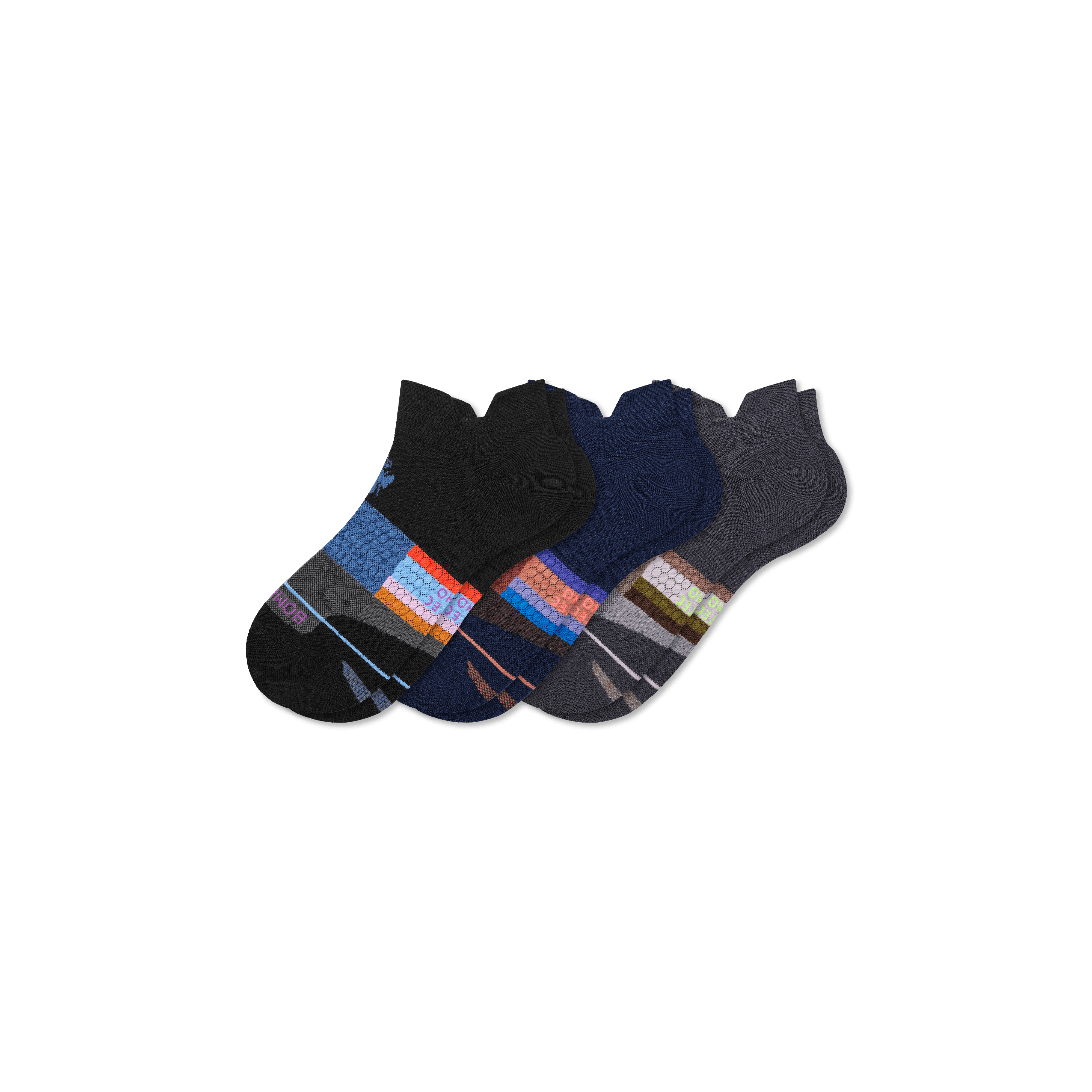 Bombas Merino Wool Blend Athletic Ankle Sock 3-pack In Navy Black Mix