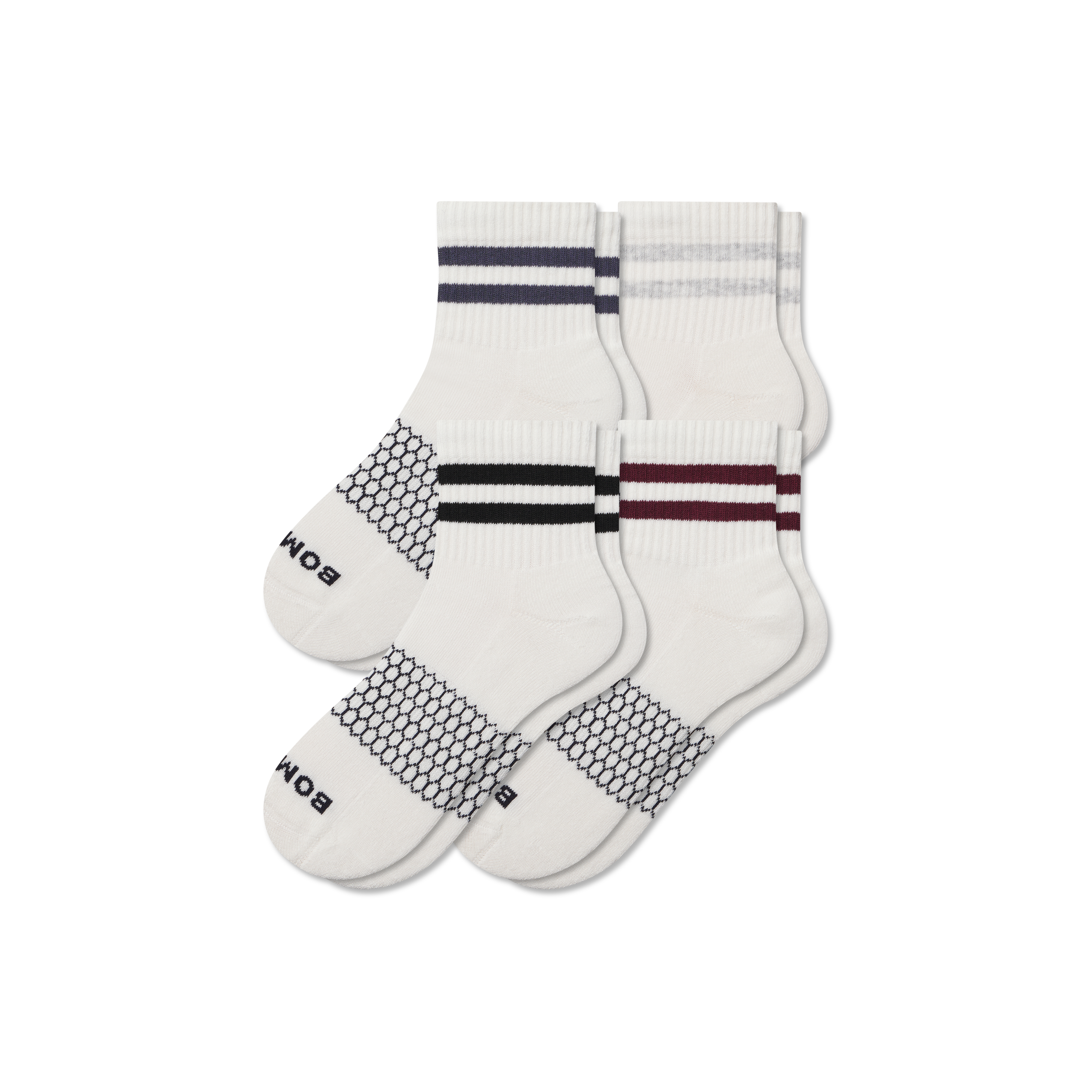Bombas Vintage Stripes Quarter Sock 4-pack In White