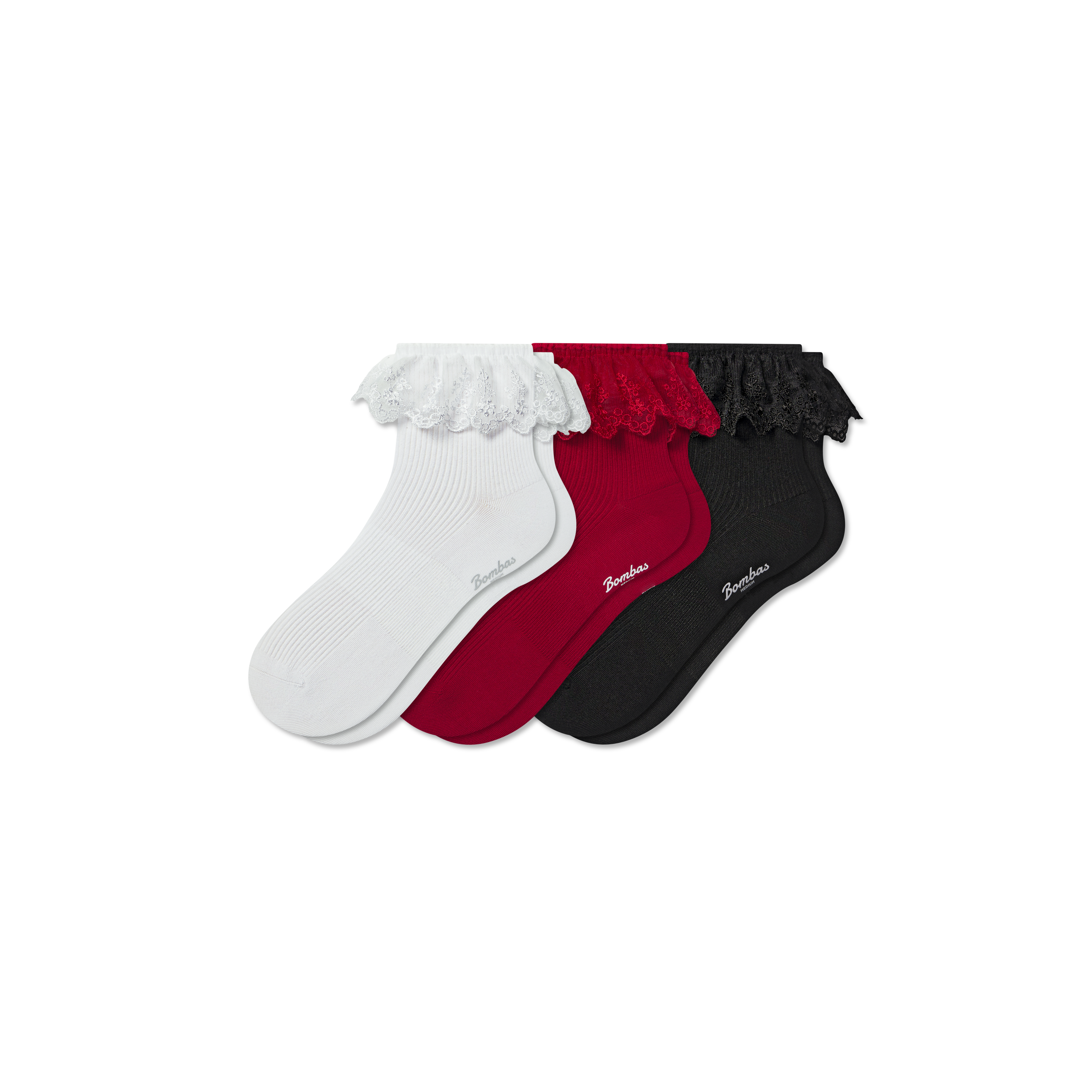 Bombas Ruffle Lace Quarter Sock 3-pack In Multi
