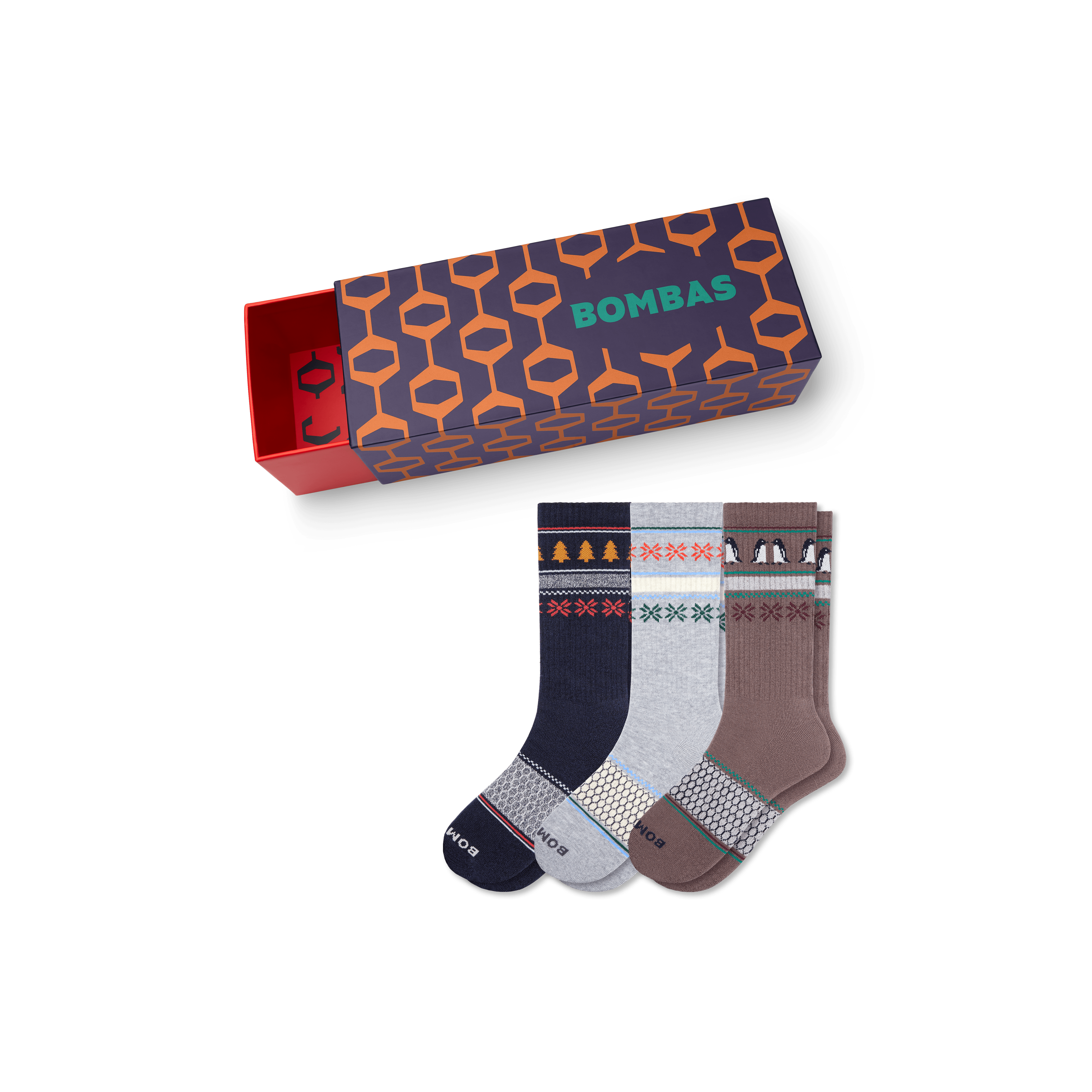 Bombas Holiday Calf Sock 3-pack Gift Box In Grey Navy Mix