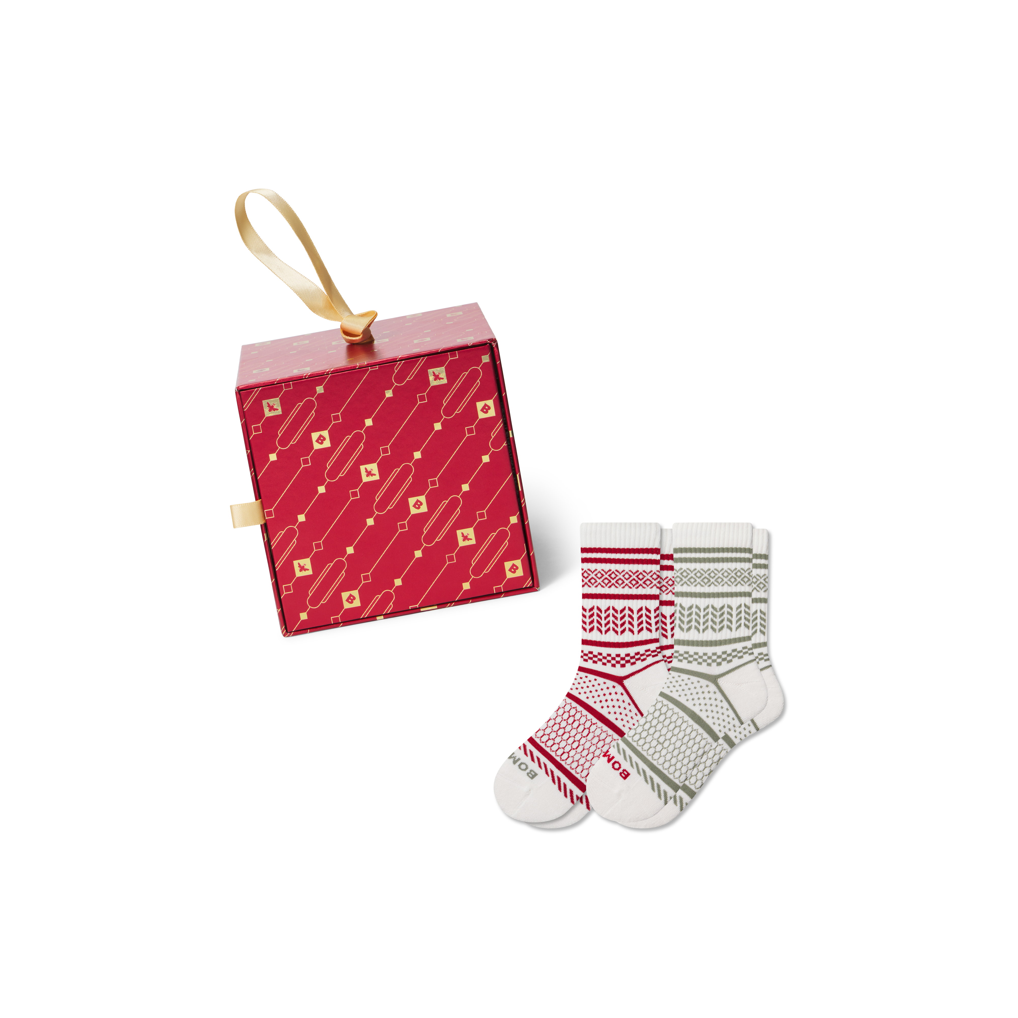 Bombas Fair Isle Half Calf Sock 2-pack Gift Box In Red