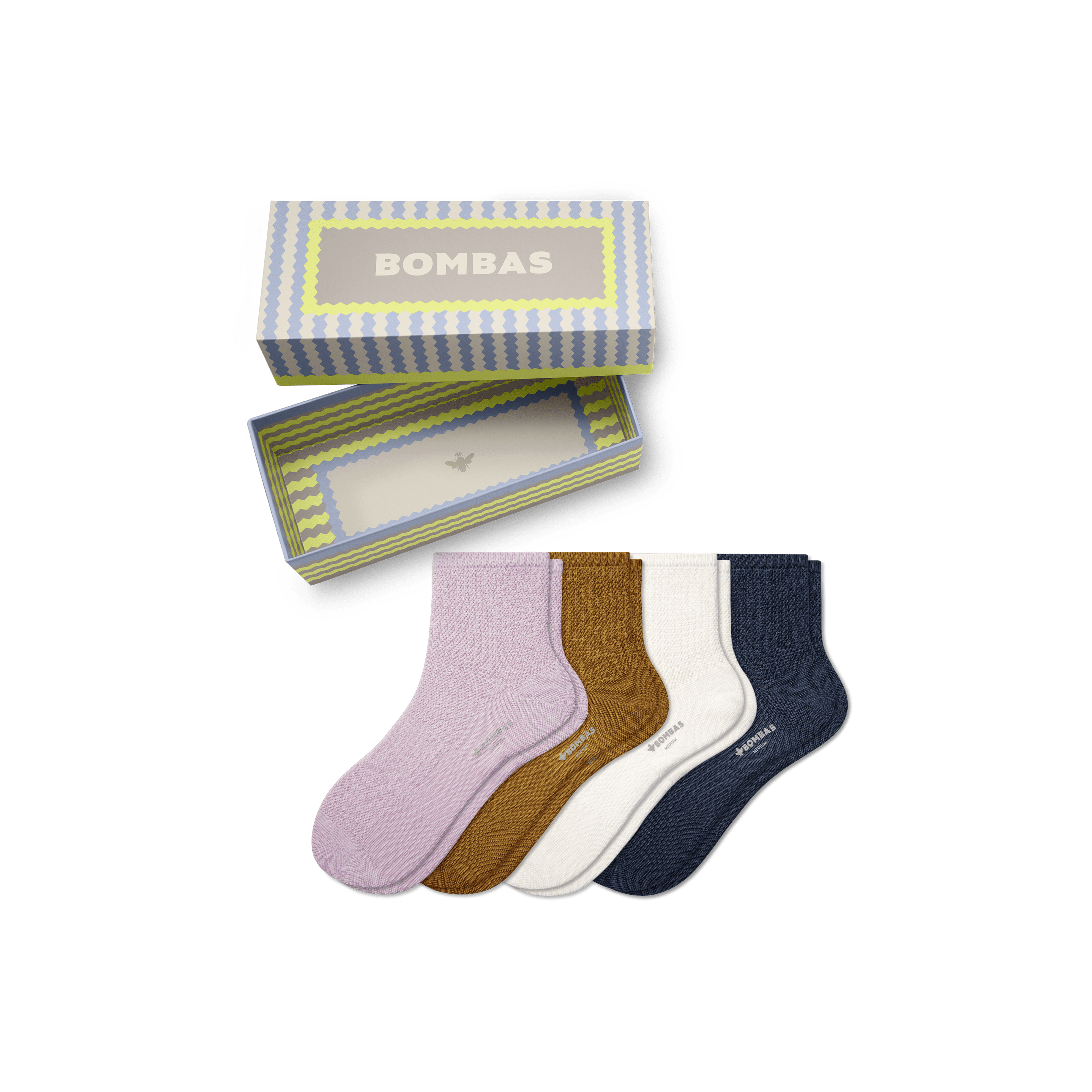 Bombas Pointelle Quarter Sock 4-pack Gift Box In Lavender Navy Mix
