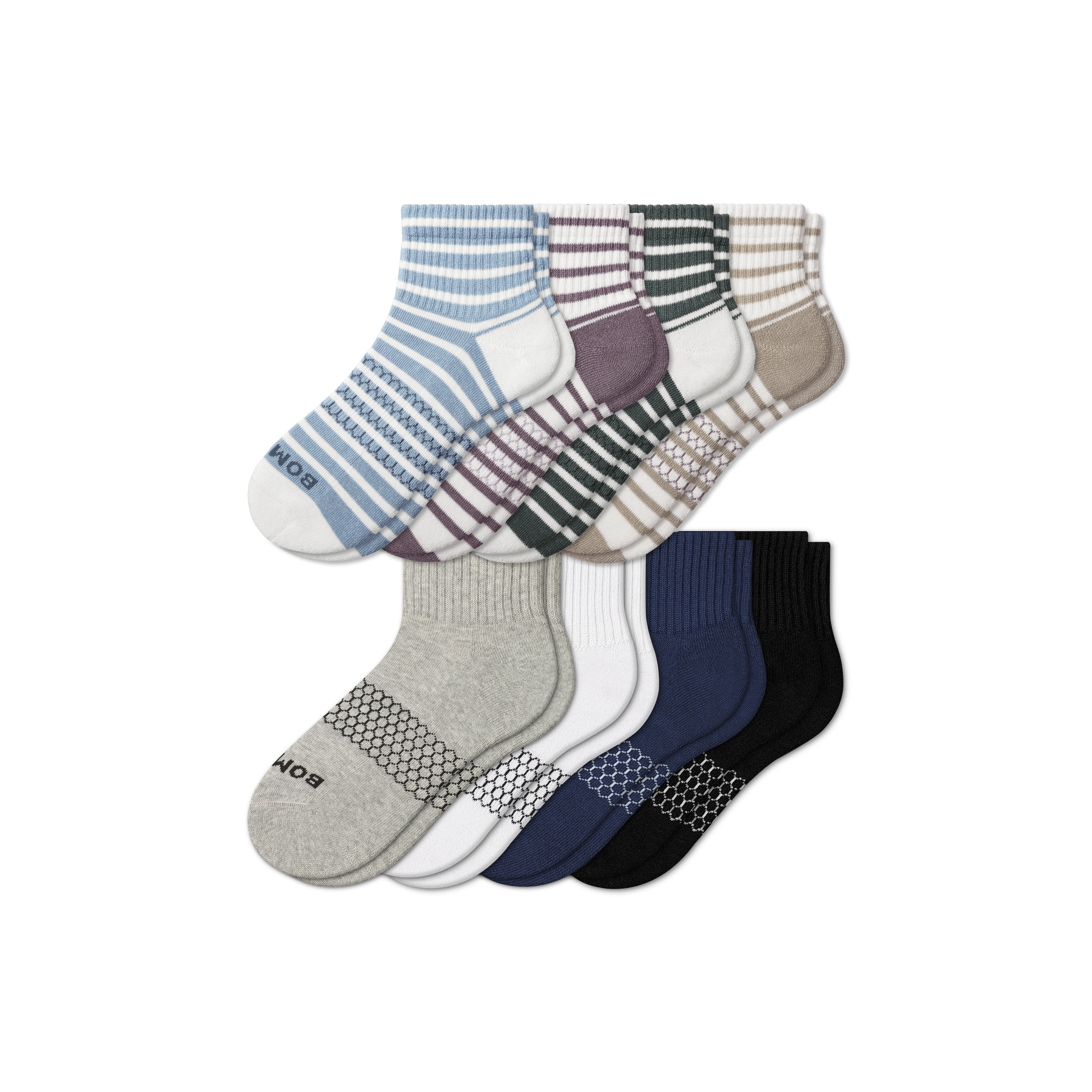 Bombas Quarter Sock 8-pack In Stripe Multi Mix