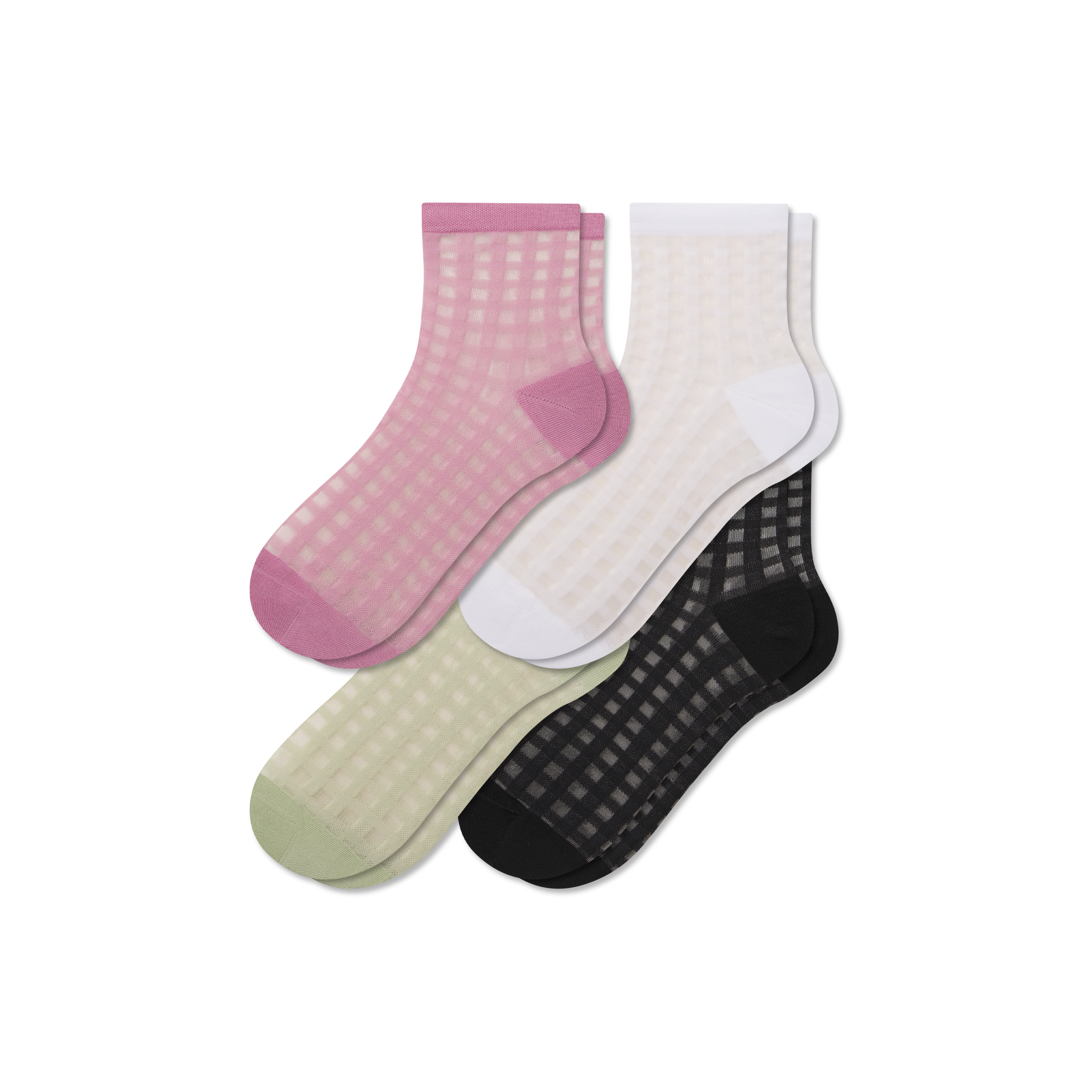 Bombas Sheer Gingham Quarter Sock 4-pack In Mauve Sage Mix