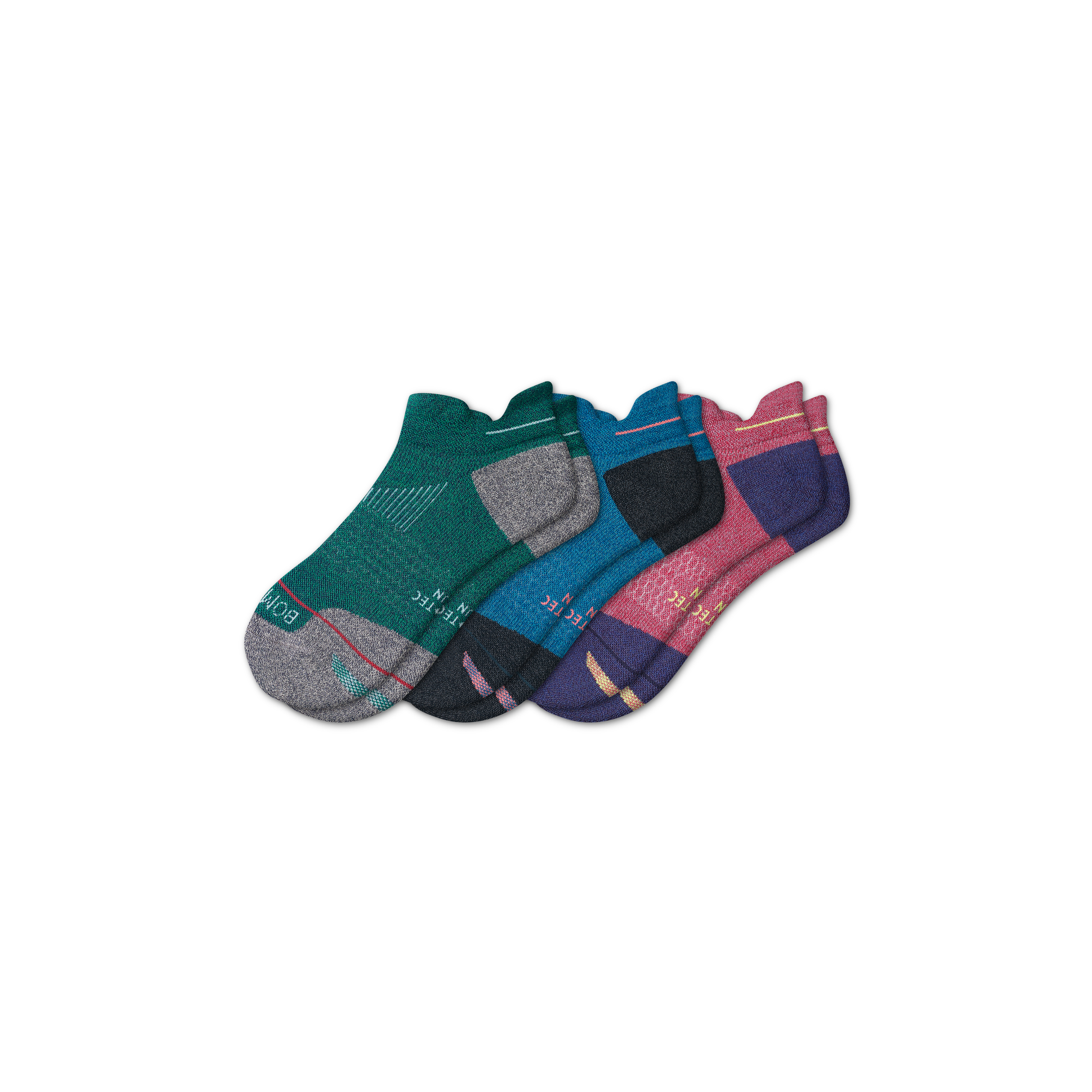 Bombas Merino Wool Blend Running Ankle Sock 3-pack In Seaweed Blue Madderroot Mix