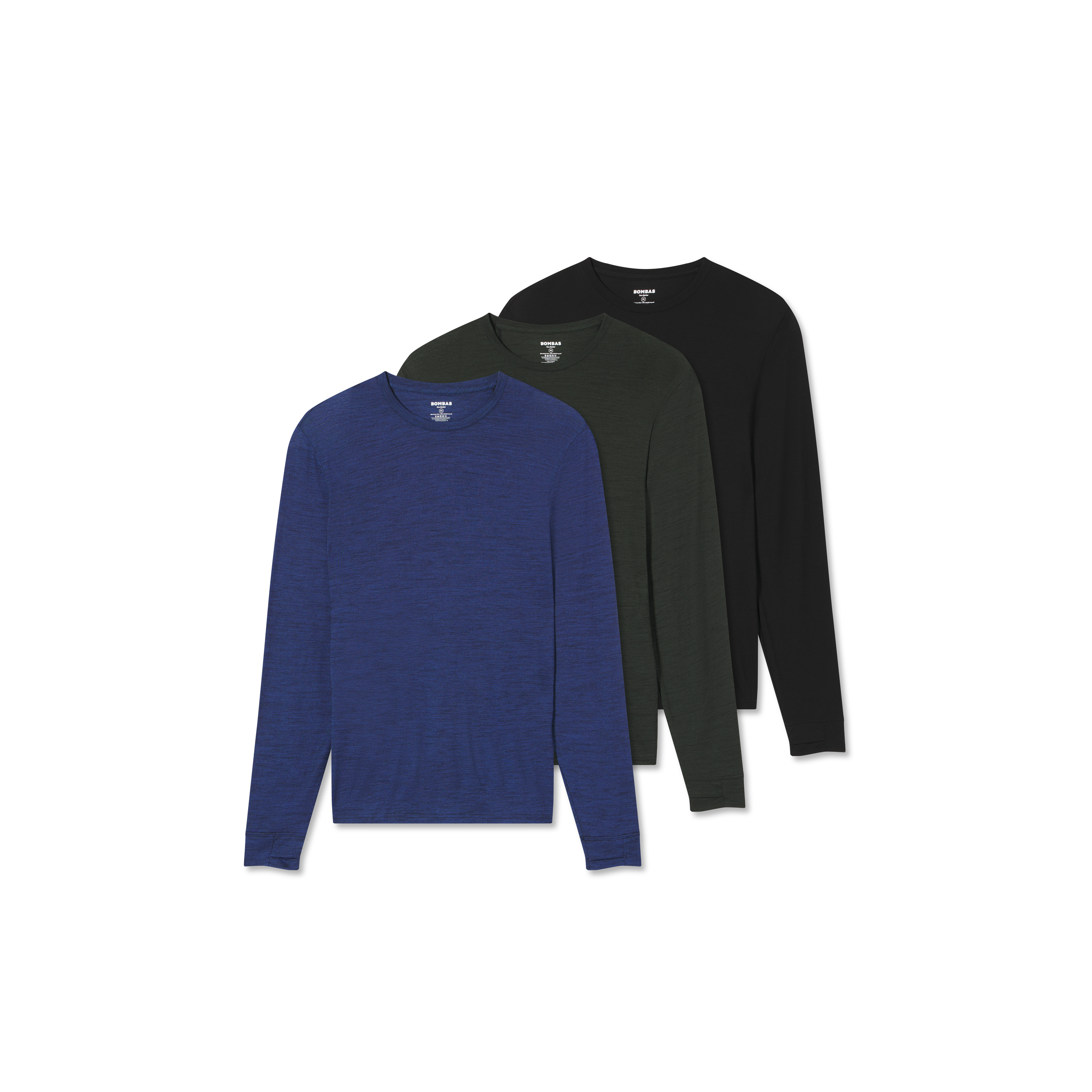 Men's Merino Wool Blend Crew Neck Long Sleeve T-Shirt 3-Pack